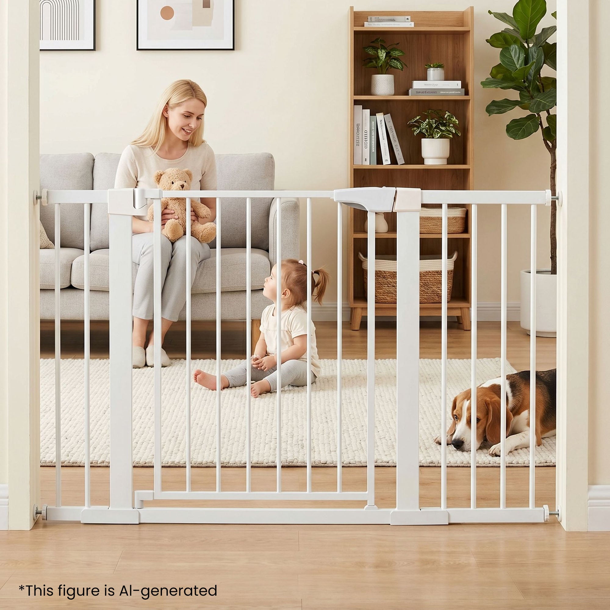 Naipo Baby Safety Gate,29.93–48.81 inch Wide Walk Through Baby Gate,2-in-1 Hardware/Pressure Mount,Auto-Close & Dual Lock for Doorways/Stairs for Age 6 to 24 Months,White