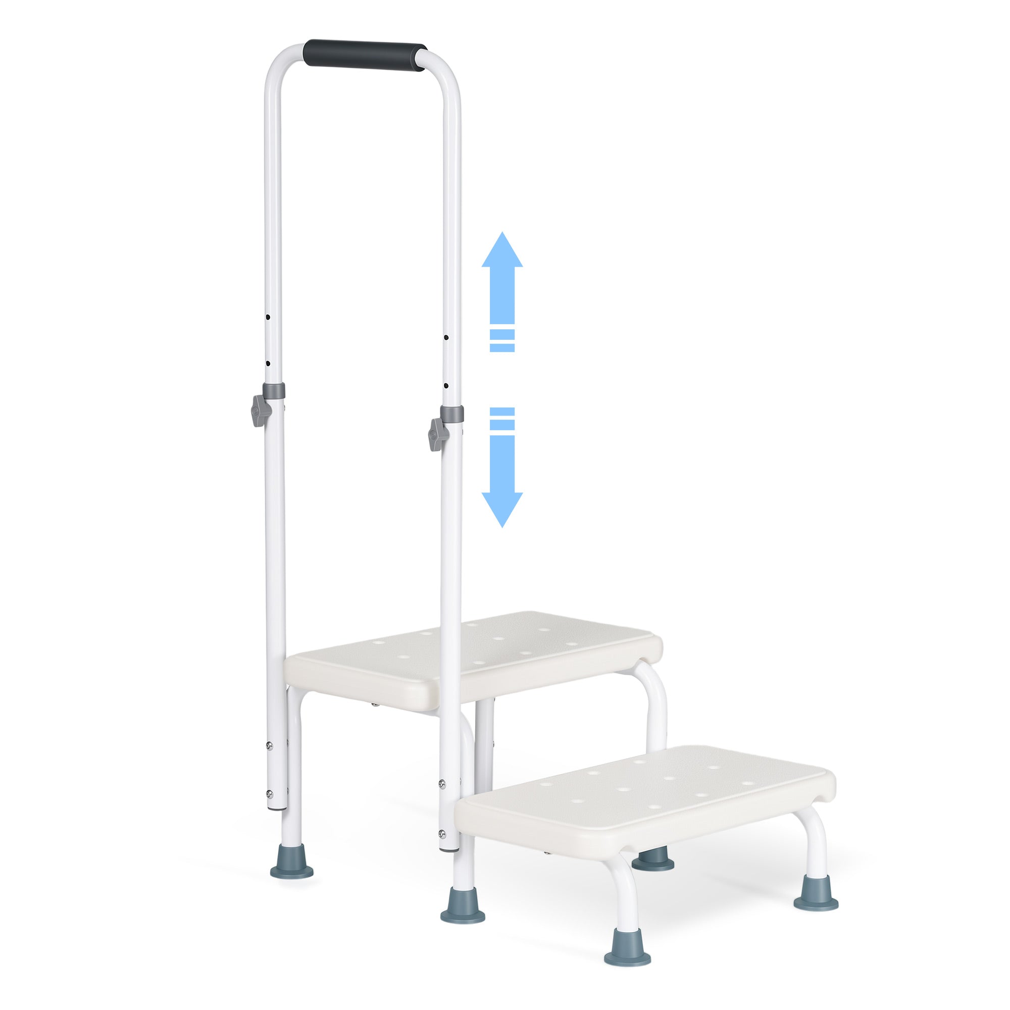 Naipo Medical 2 Step Stool with Handle and Non-Skid Platform for Seniors , Upgrade Heavy Duty Height Adjustable Foot Stool, Holds up to 300 Pounds for Kitchen, RV, Car, Bathtub