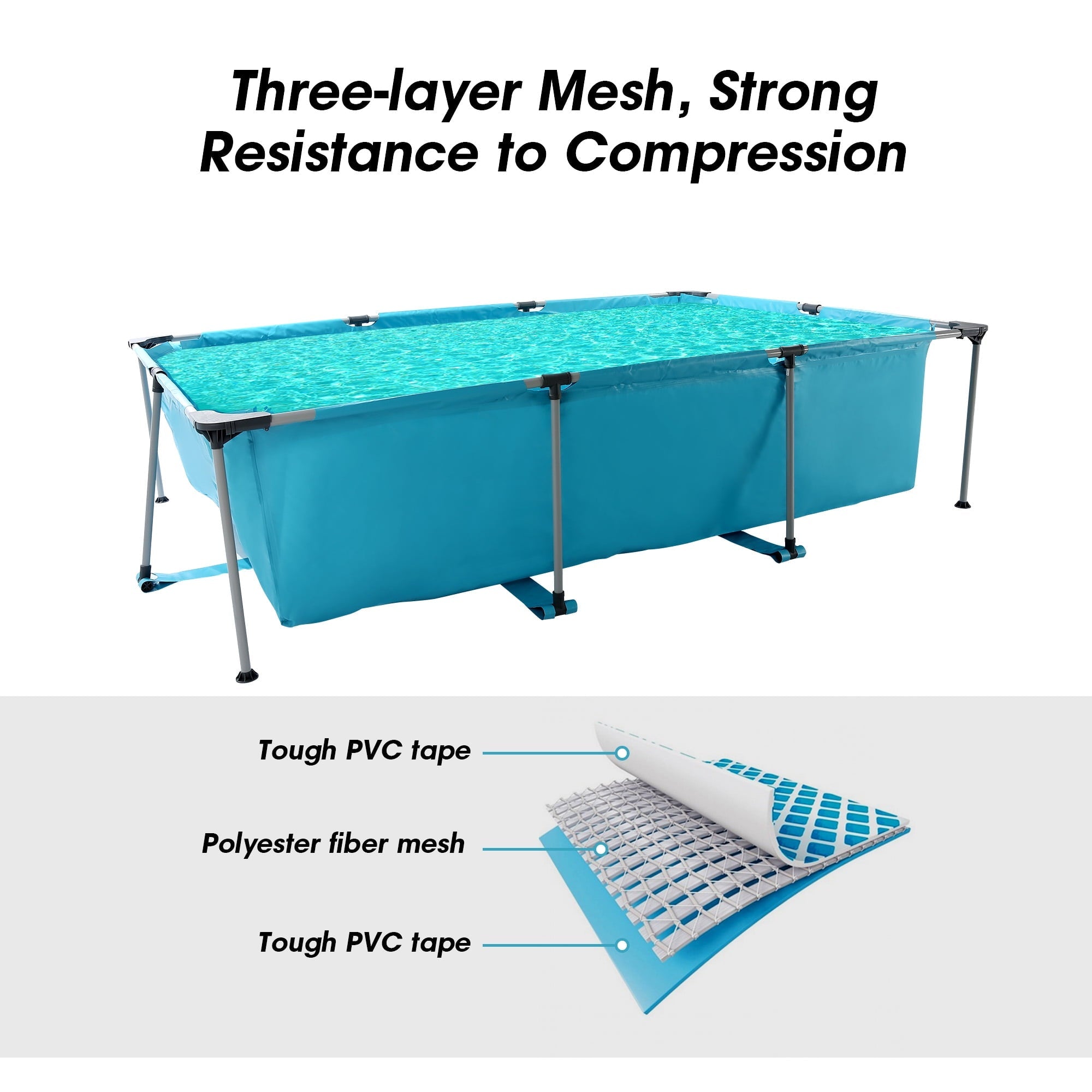 10FT Large Swimming Pool Framed Rectangle Above Ground Durable Easy to Assemble for Endless Water Play - NAIPO