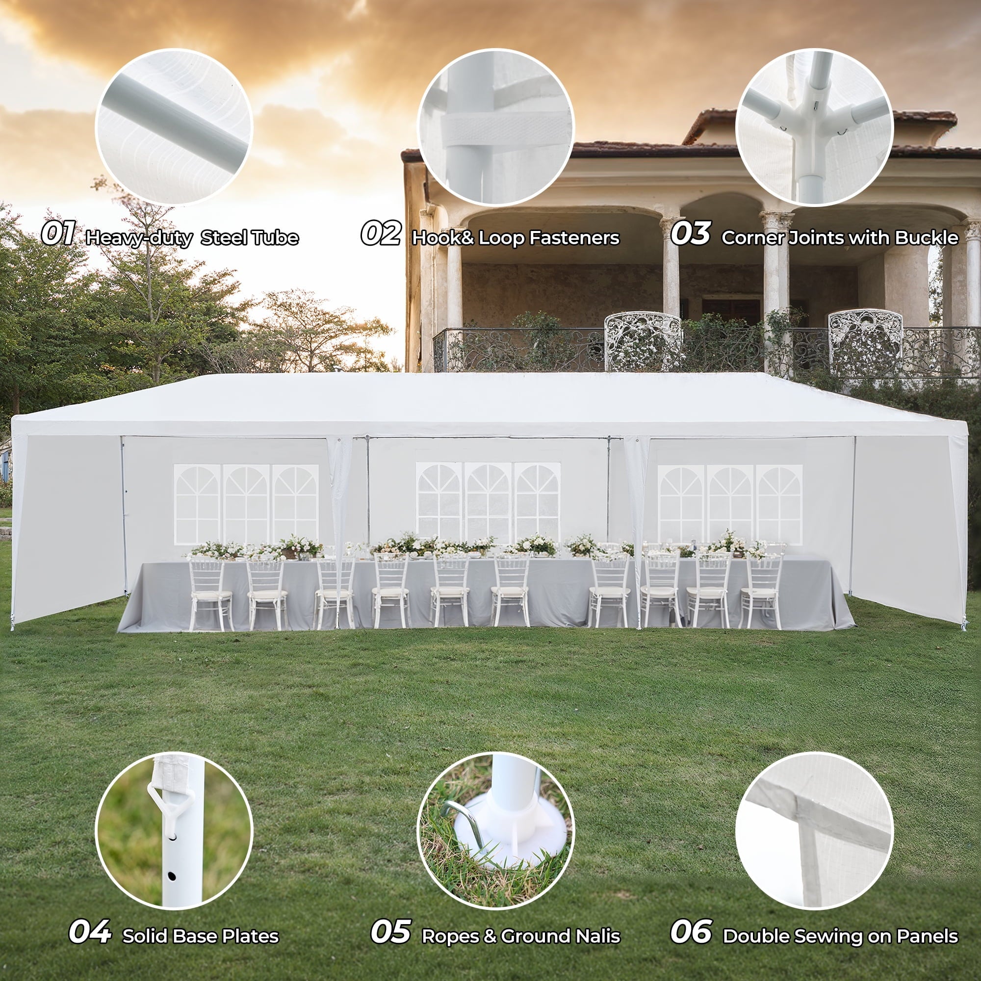 10x30 Party Tent Canopy Tent with 8 Removable Sidewalls,Heavy Duty Canopy UPF 50+ All Season Wind Waterproof Commercial Outdoor Wedding Party Tents for Parties Gazebo Shelter, White - NAIPO