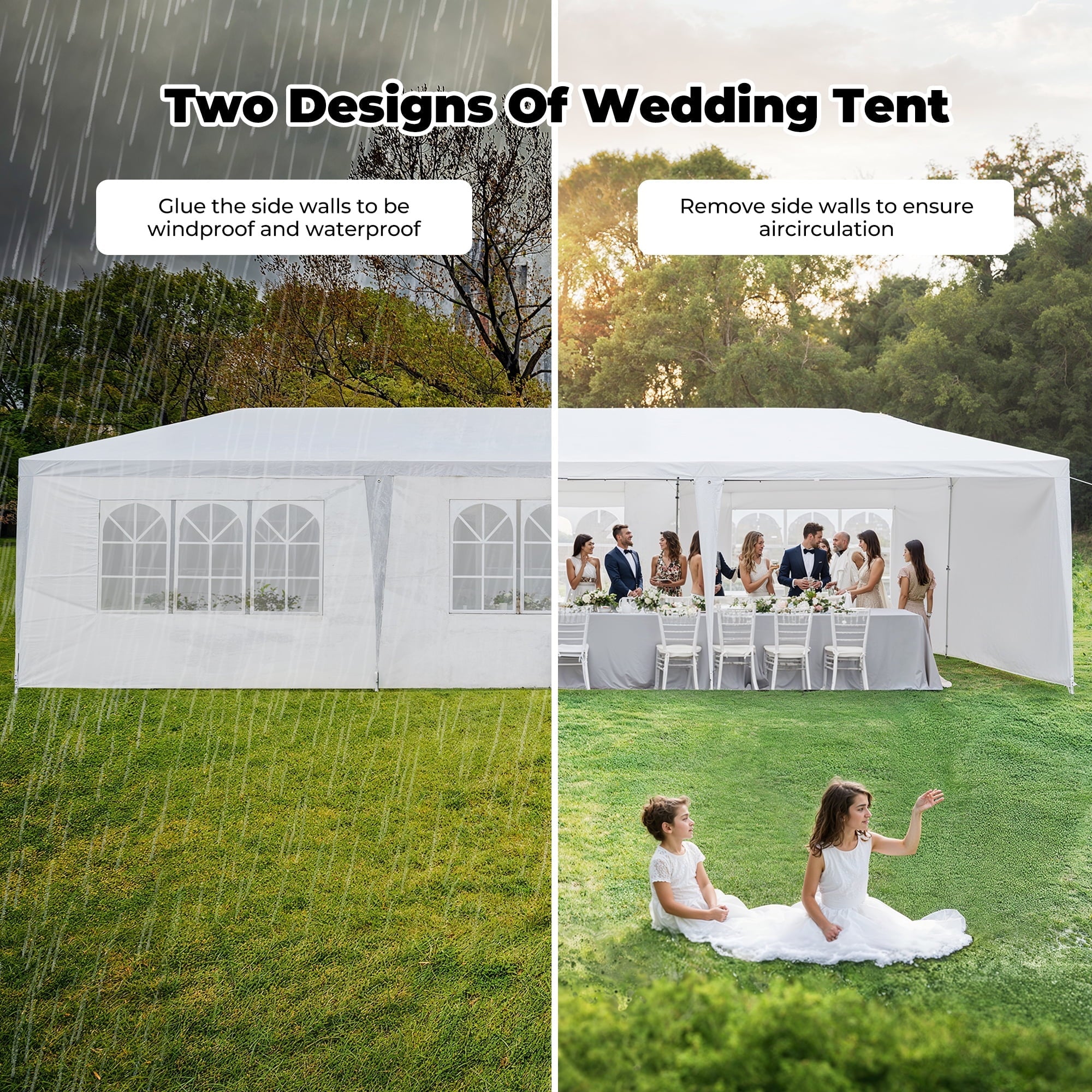10x30 Party Tent Canopy Tent with 8 Removable Sidewalls,Heavy Duty Canopy UPF 50+ All Season Wind Waterproof Commercial Outdoor Wedding Party Tents for Parties Gazebo Shelter, White - NAIPO