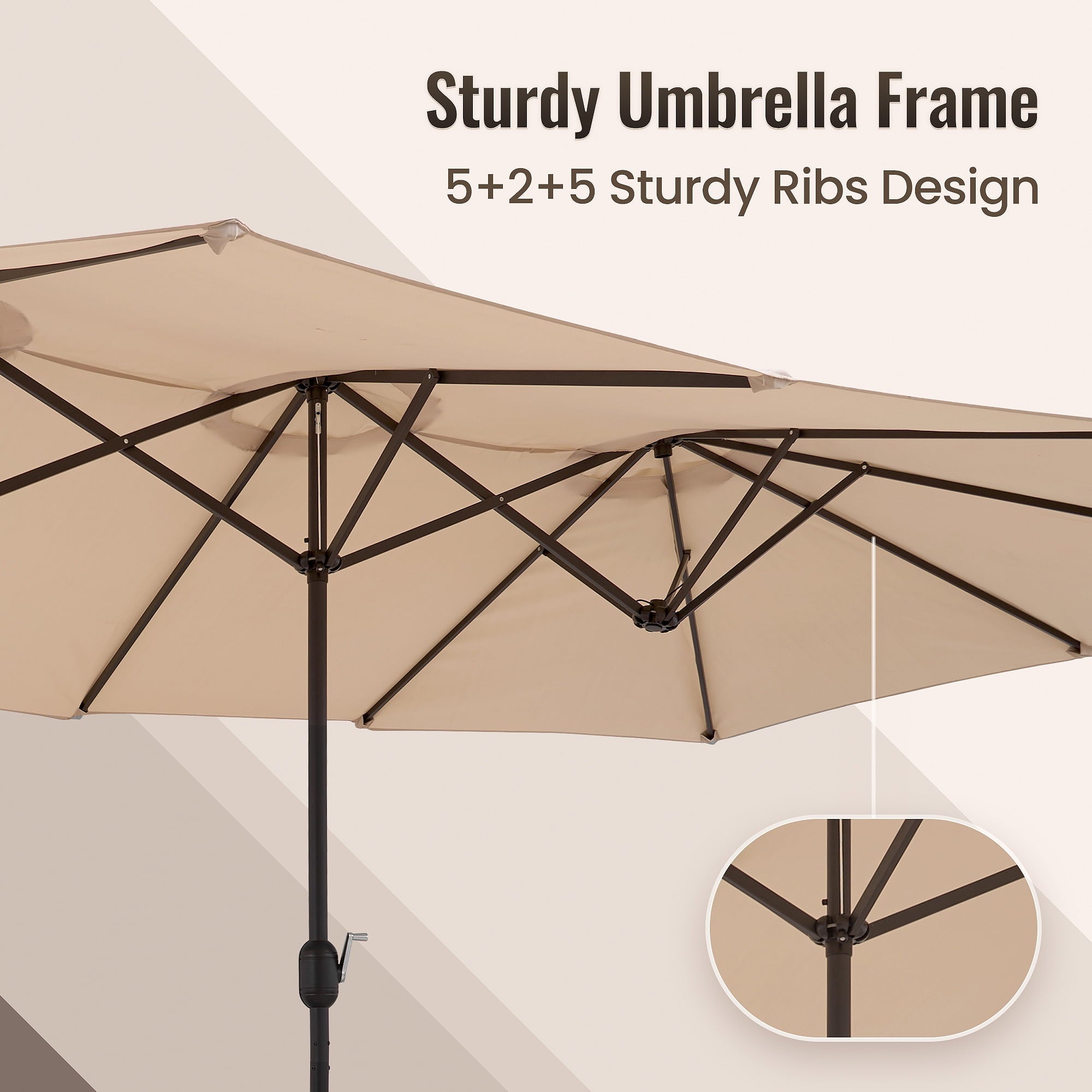 15FT Patio Umbrella Outdoor Double - Sided Rectangle Market Umbrella with Fade Resistant Canopy &Crank Handle, Patio Table Umbrella with 12 Ribs for Garden, Deck, Backyard, Pool, Beige - NAIPO