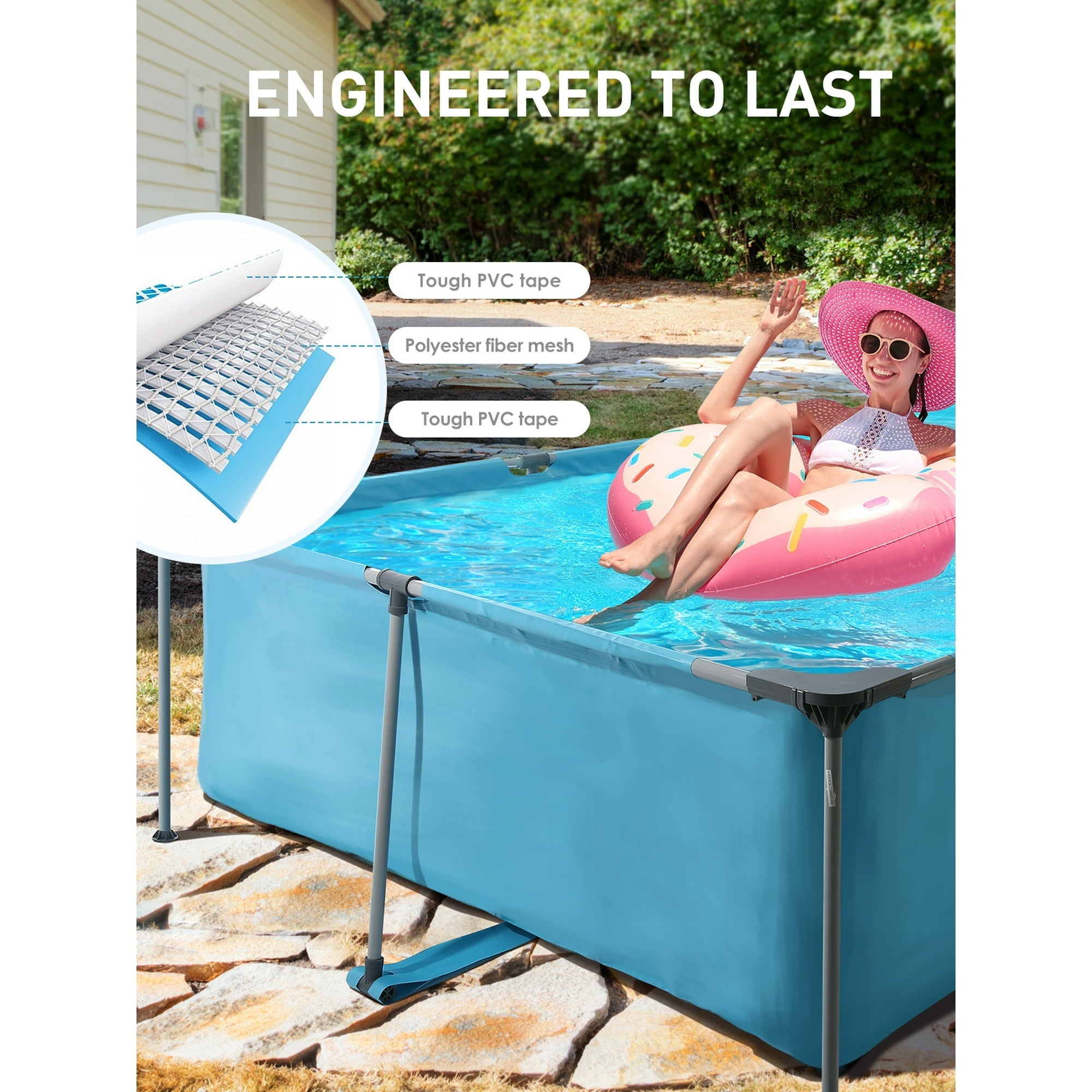 15FT Rectangular Frame Swimming Pool Metal Outdoor Backyard Above Ground Pool Family Adults Splash - NAIPO