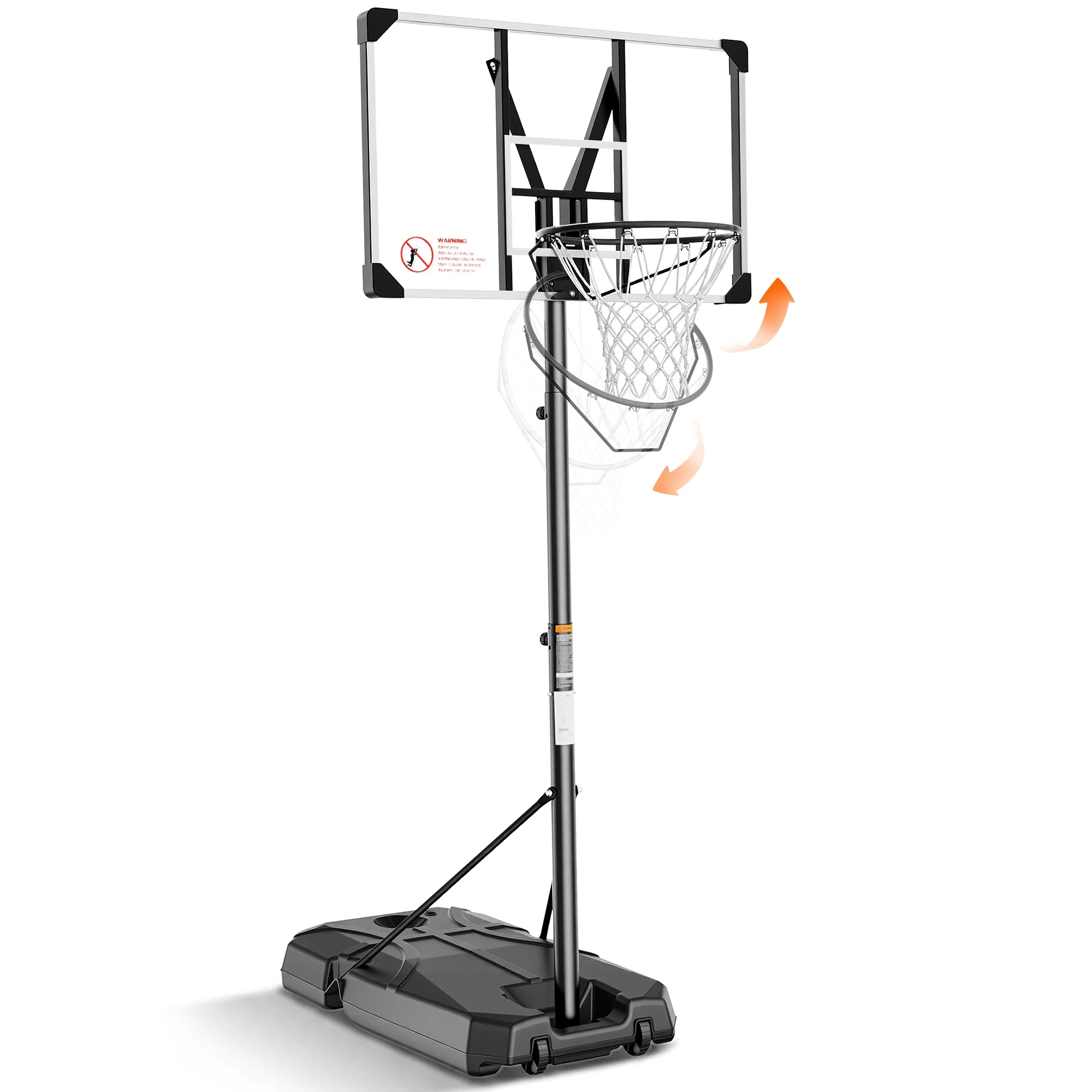 Naipo 44in basketball hoop 90° Fold Down Rim 7.55-10 FT Adjust Large Base portable basketball goal for All Ages