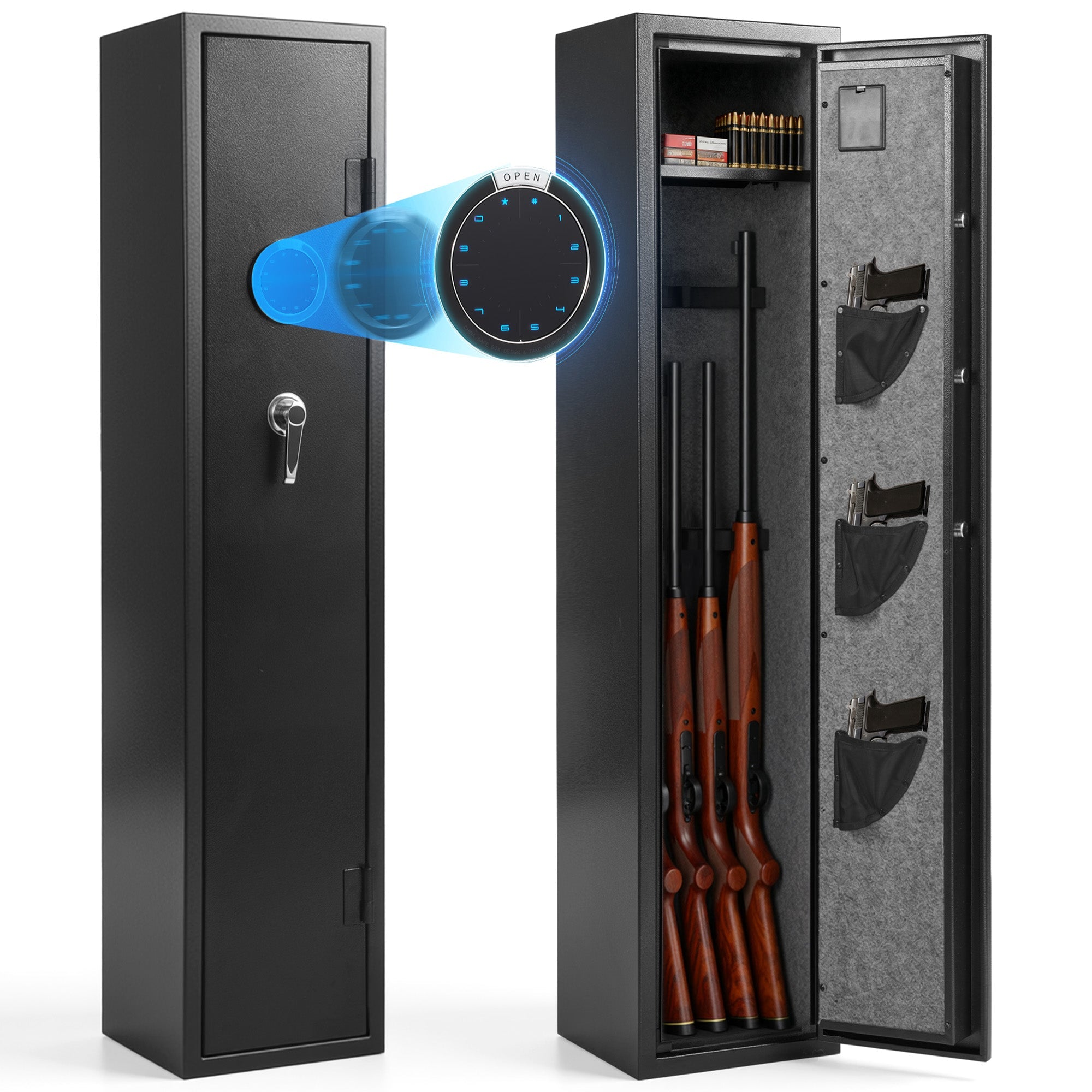 4 - 5 Gun Safe, Long Gun Safe for Rifles and Pistols ,Rifle Safe for Home with LCD Keypad and LED Light,Unassembled Gun Cabinet with Removable Gun Racks and Pistol Pockets,Dual Alarm - NAIPO
