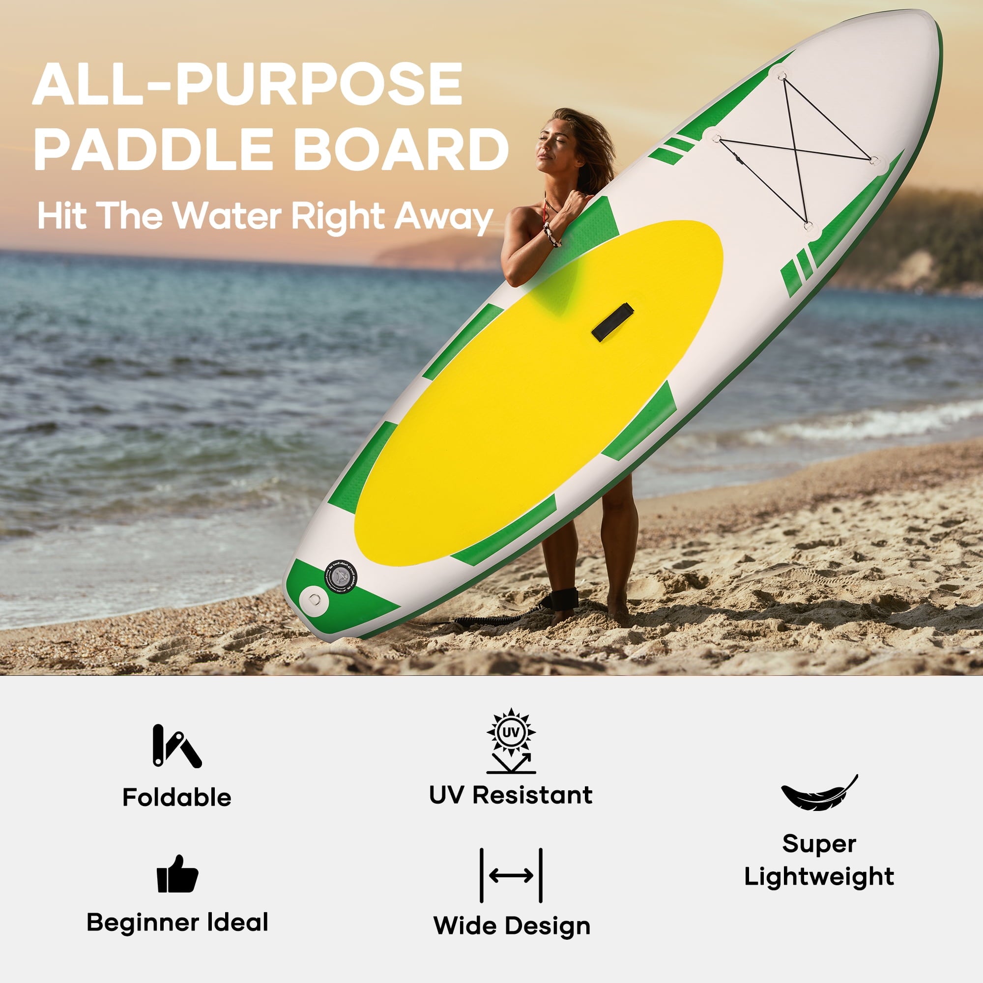 Planche de stand up paddle gonflable vert avocat de 3 m avec pompe pour la famille et les amis