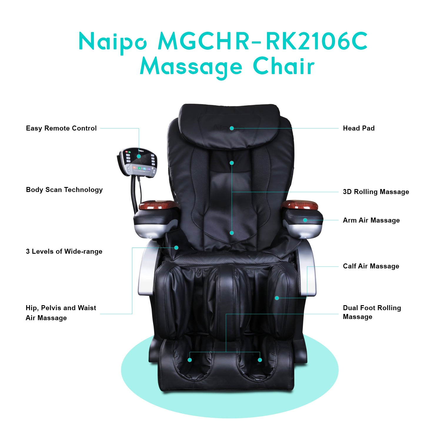 Fauteuil de massage Shiatsu complet Naipo MGCHR-RK2106C avec chaleur