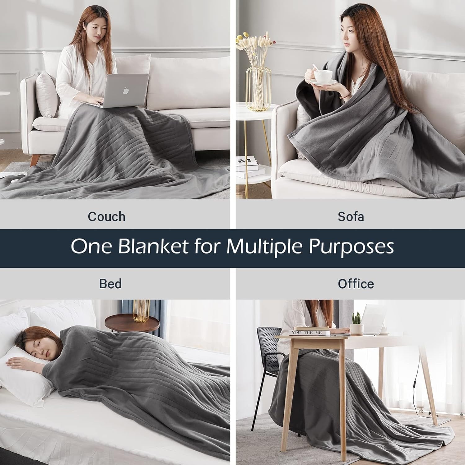 Couverture chauffante électrique MaxKare 50" x 60" 4 heures d'arrêt automatique et 6 niveaux de chauffage Couverture polaire simple Gris