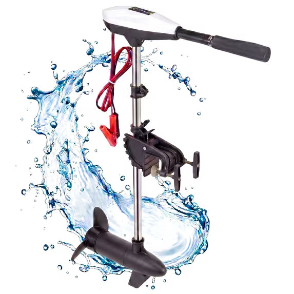Naipo 55lb Thrust Trolling Motor 8 Speeds Electric Outboard Boat Motor with LED Battery Indicator and Telescoping Handle for Kayak Fishing Boats Freshwater White
