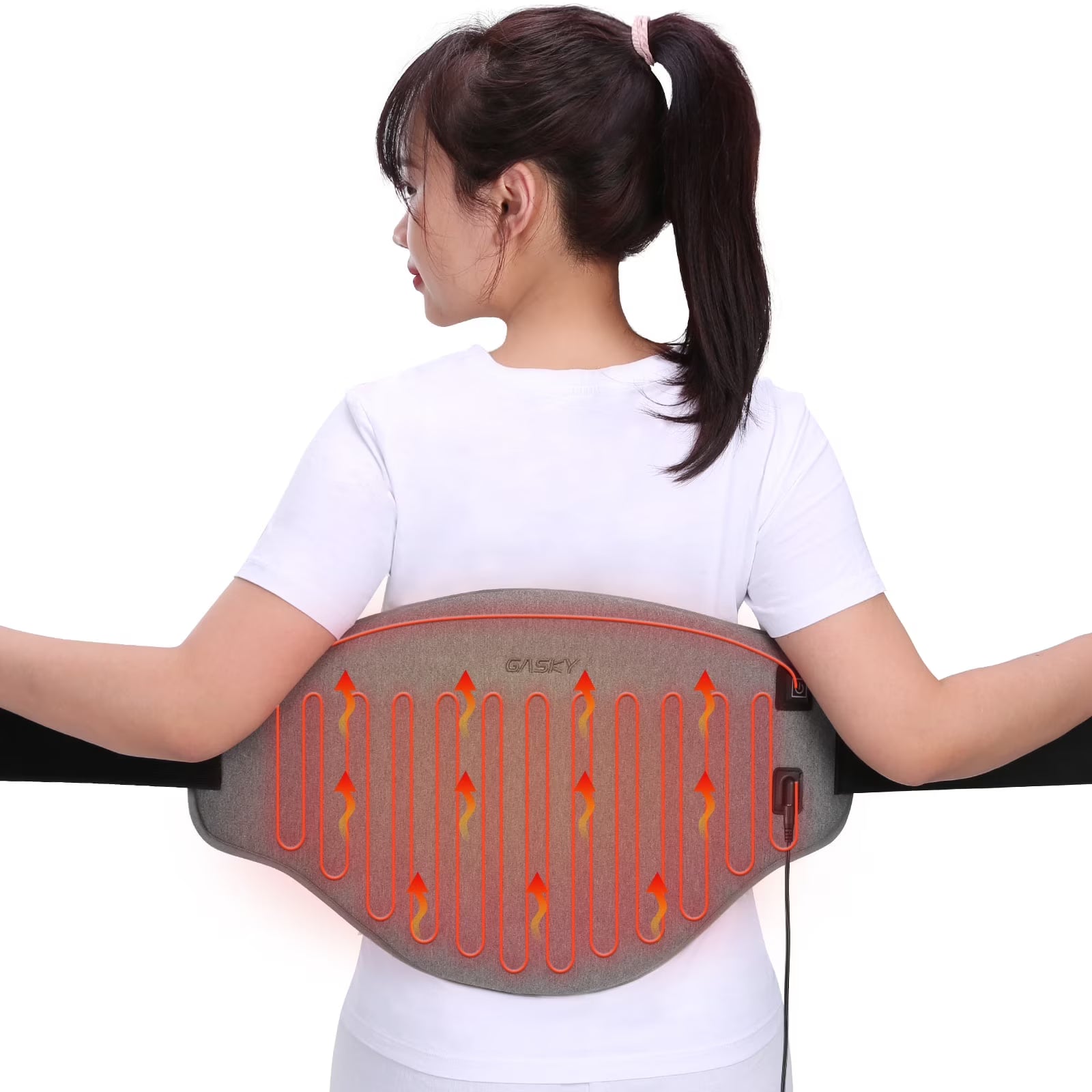 Naipo Electric Heating Pad Wrap 21 x 13" for Back Pain Shoulder & Abdomen Relaxing Pain Relief with Auto Shut Off and 6 Heat Settings Wrap Belt Flexible Portable Straps, Grey For Gift
