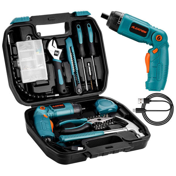 ALEAPOW 124PCS 4V Cordless Screwdriver Tool Kit Set, 6+1 Torque Setting, Adjustable 3 Position, 4Nm Electric Screwdriver, Flexible Shaft, Hand Tool Kit for Home with Storage Toolbox - NAIPO
