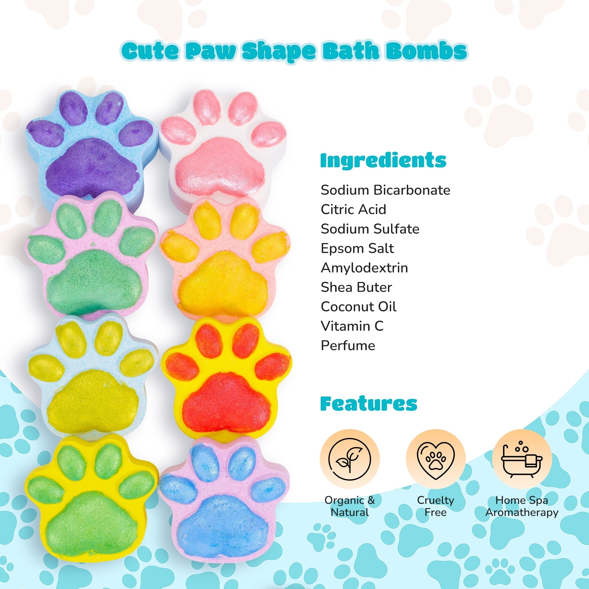 Bath Bomb Gift Set, 32 Pcs Natural Organic Cat Paw Bath Bombs with Rich Fizz,Shea & Coco Butter Dry Skin Moisturize,SPA Relaxing Gifts for Women & Men, Girls, Wife, Birthday - NAIPO