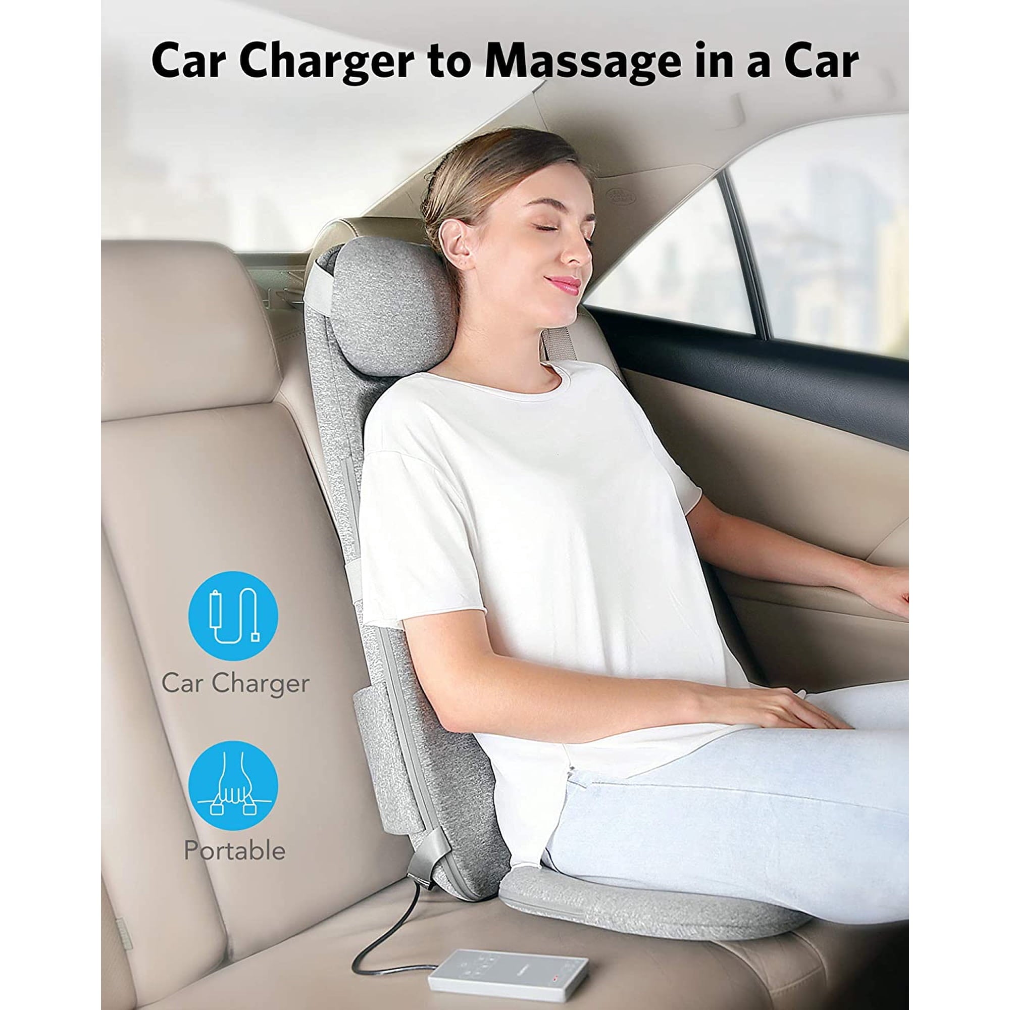 Coussin de massage Shiatsu Naipo pour le dos et la nuque avec chaleur, hauteur réglable, pétrissage et roulement