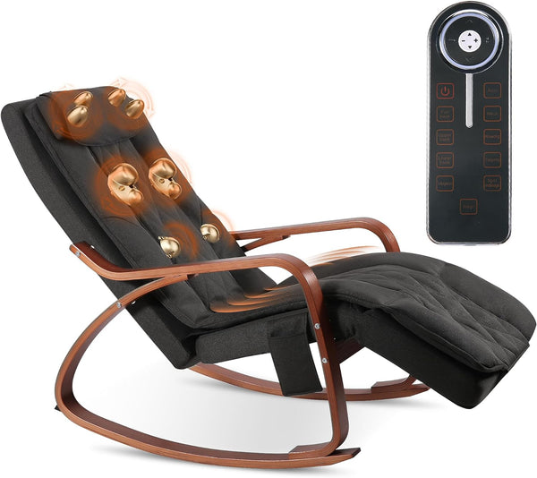 Careboda Massage Rocking Chair, Shiatsu Back and Neck Massager Recliner Chair with Heat, Electric Ergonomic Lounge Chair with Remote Control, Lumbar Pillow, Adjustable Footrest for Living Room (Black) - NAIPO