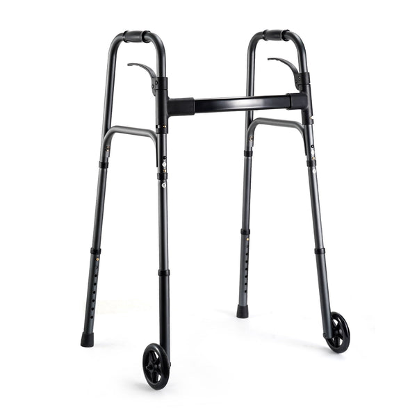 Compact Folding Walker for Seniors & Adults, Deluxe Lightweight Mobility Aids Walker with 5" Wheels and Trigger Release up to 300 lbs - NAIPO