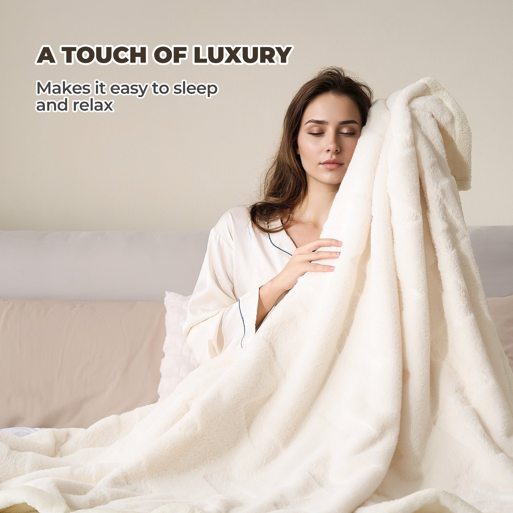 Naipo 50 in x 70 in Faux Rabbit Fur Blanket White Arctic Velvet Throw Blanket Perfect for All Seasons and Ages (No Heating)