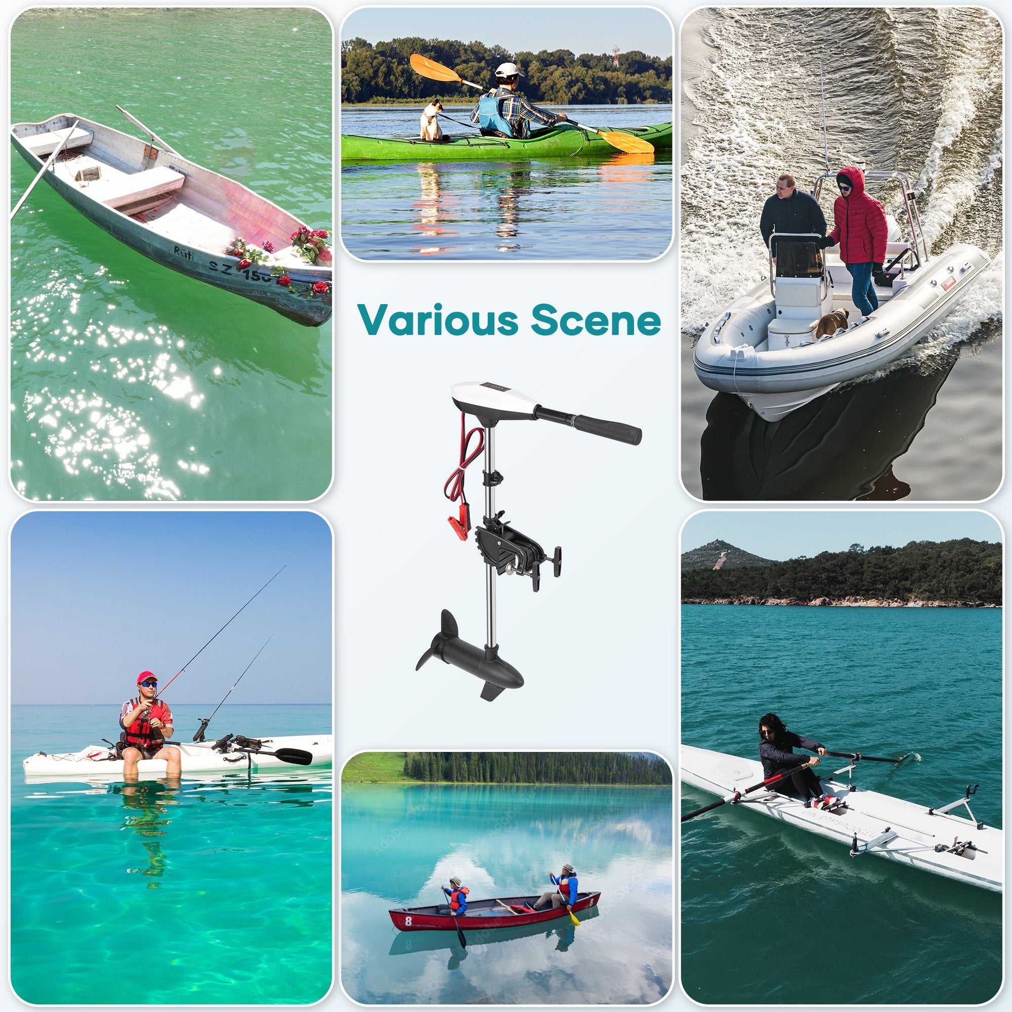 Electric Trolling Motor with 55 Lbs Thrust 8 Speeds,Outboard Boat Motor with LED Battery Indicator and Telescoping Handle for Kayak Fishing Boats Freshwater Saltwater,white - NAIPO
