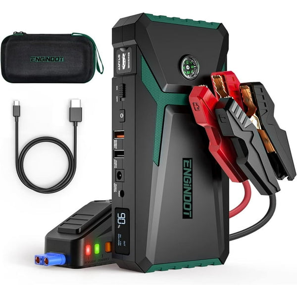 ENGINDOT Jump Starter for up to 7.0L Gas or 5.5L Diesel Engine, 800A Peak 18000mAh 12V Auto Battery Booster with LCD Screen, with USB Quick Charge, Green - NAIPO