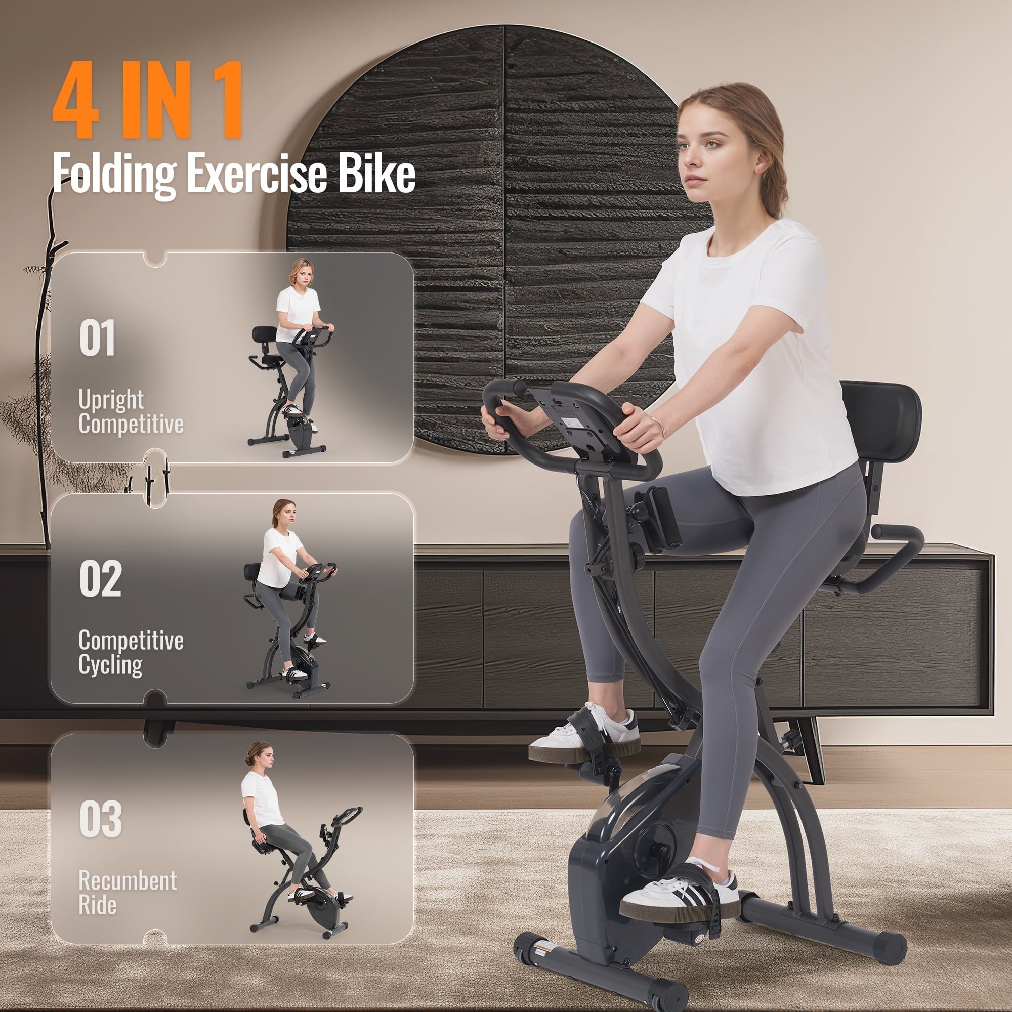 Exercise Bike Folding Stationary Bike Recumbent Exercise Bike Machine Home with LCD Monitor Phone Holder Portable - NAIPO