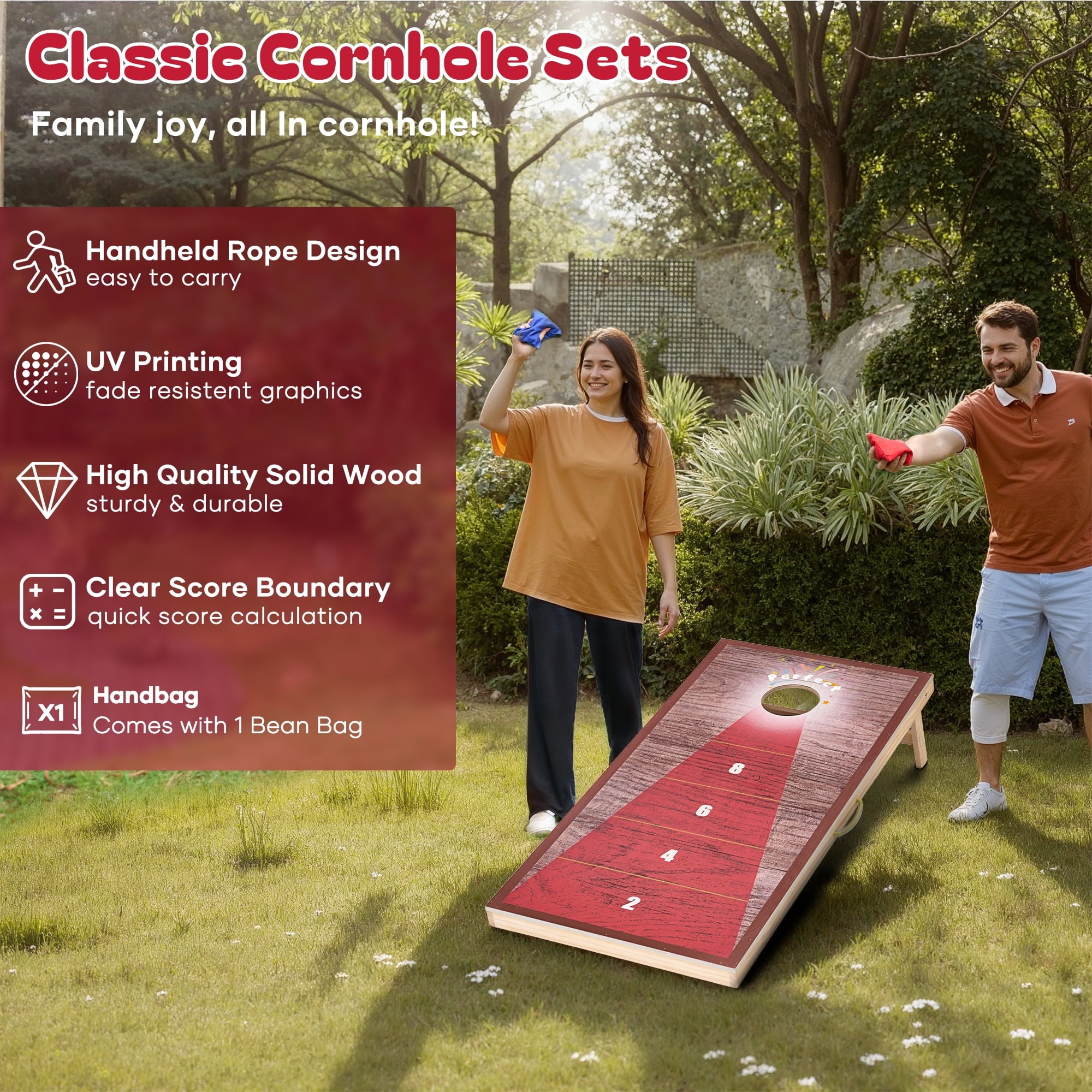Naipo 4x2FT Cornhole Game Set avec 8 Bean Bags Ensemble de planches de Cornhole portables pour l'extérieur Parfait pour les adultes Famille Plage Jardin Camping Fêtes Jeux