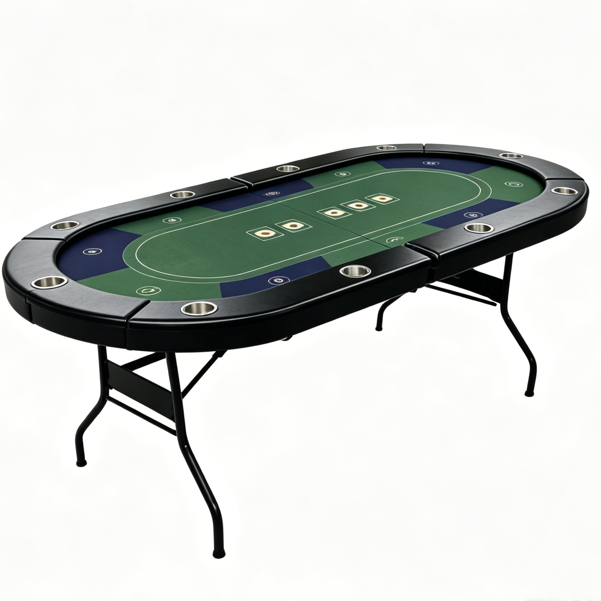 Naipo 7FT Folding Poker Table 10 Players Oval Texas Holdem Poker Table with Cup Holders & Black Padded Rails for Home Game Nights Clubs & Parties