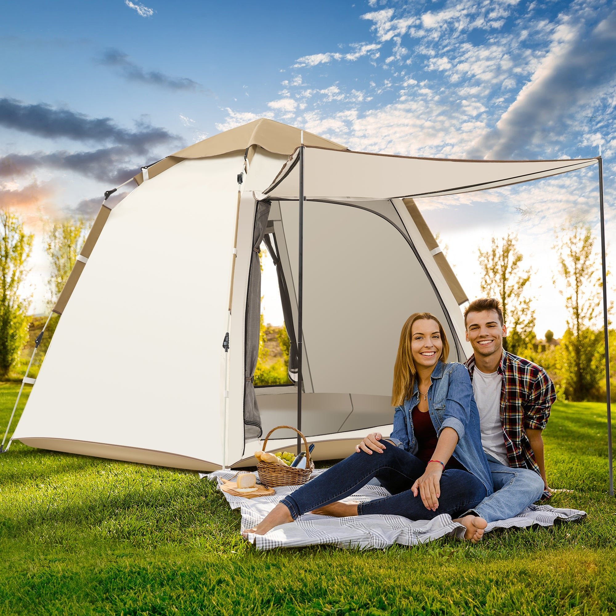 Instant Setup Cabin Tent, Camping Tent for 6-8 person w. Water-Resista