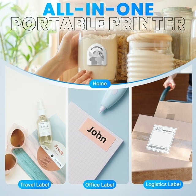 Label Maker Machine with Tape,Bluetooth Label Maker,Wide Waterproof Label Thermal Label Printer for Small Business,Address, Logo, Retail, Blue - NAIPO