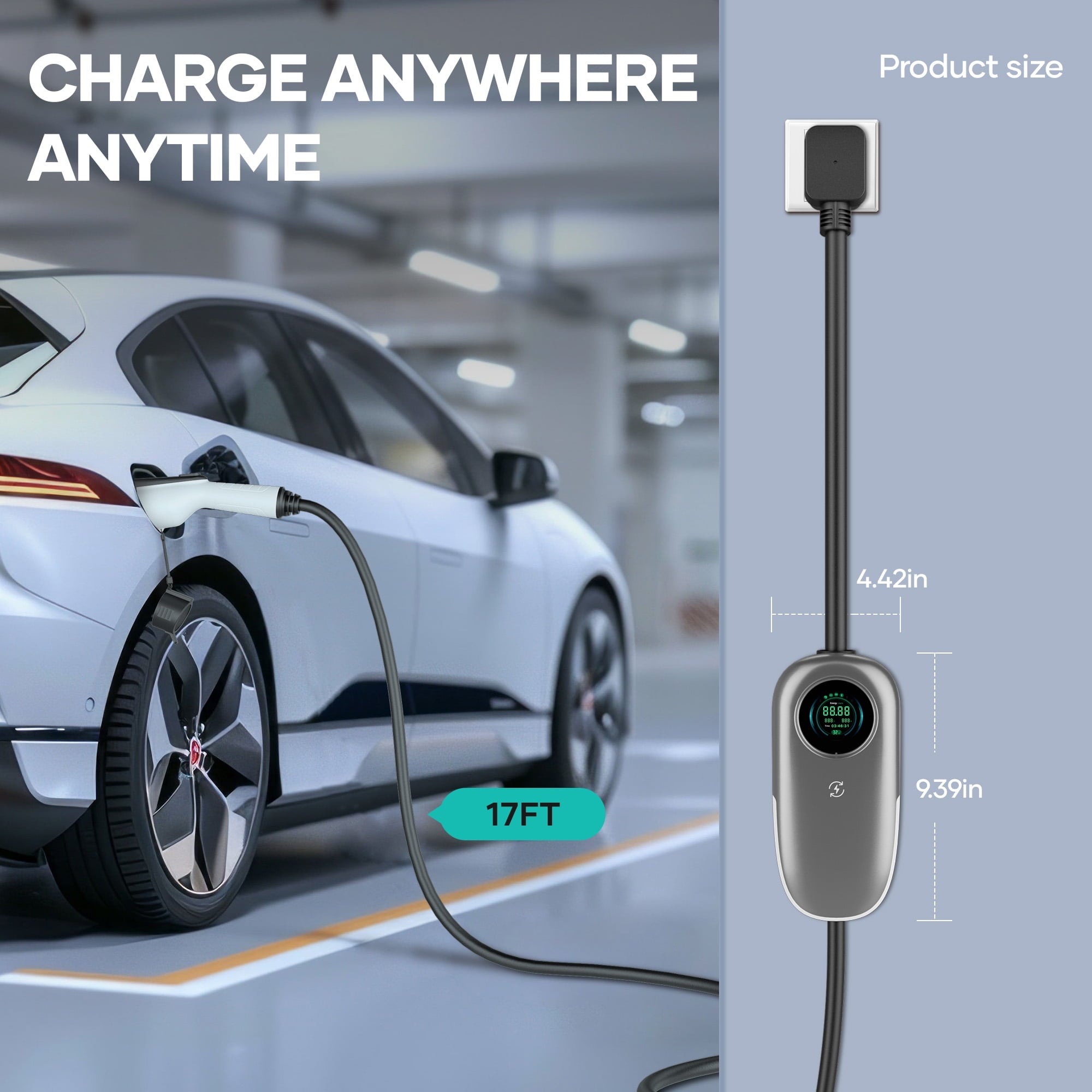 Level 2 EV Charger 32Amp Portable EV Charger240V 7.68KW Electric Car Charger with 17FT Charging Cable NEMA 14 - 50 Plug for Home Charging Station - NAIPO