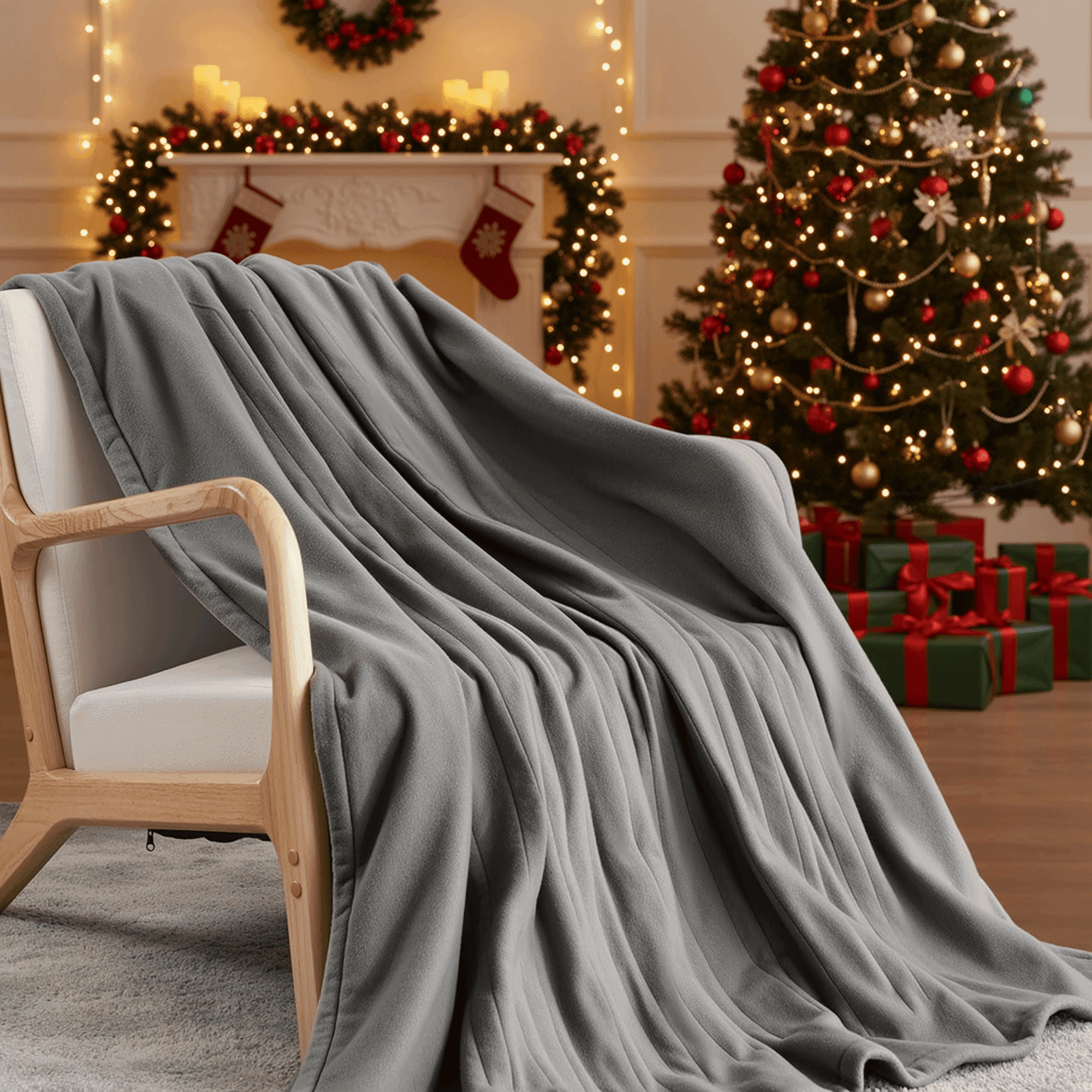 MaxKare Electric Heated Blanket Throw 50" x 60" 4 Hours Auto - off and 6 Heating Levels Single Fleece Blanket Grey - NAIPO
