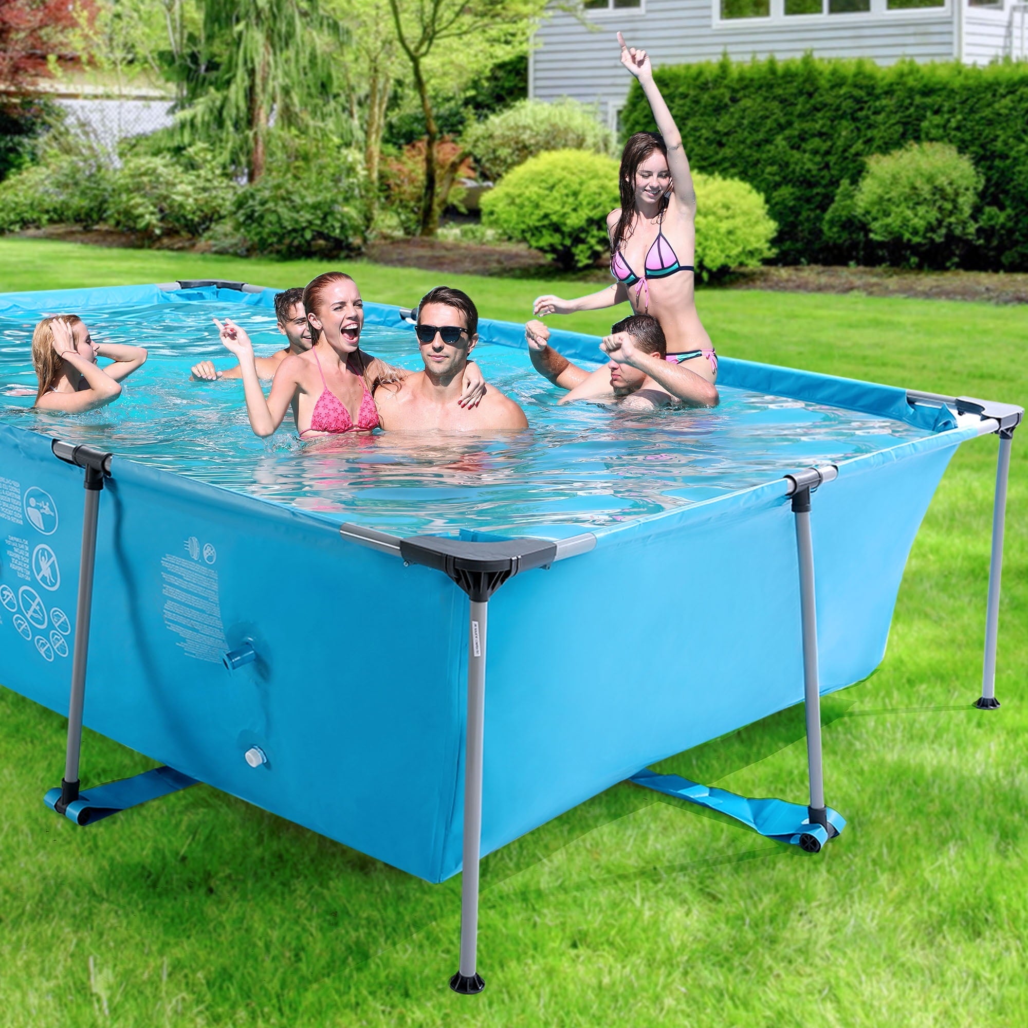 Naipo 10 ft Swimming Pool Above Ground Outdoor Rectangular Frame Pools Blue Family Outdoor Use Pump NOT Included - NAIPO