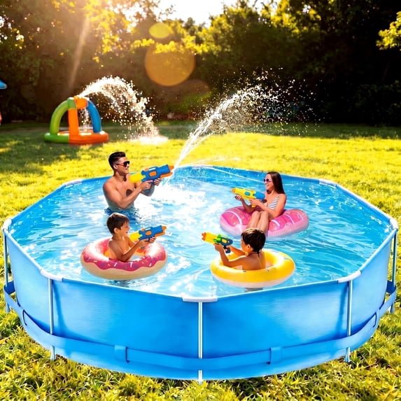 Naipo 10' X 2.5' Circular Swimming Pool with Free Filter Pump Upgraded Thicker Material Above Ground Pool for Adults Teen 24 Inch Deep Water Blue - NAIPO