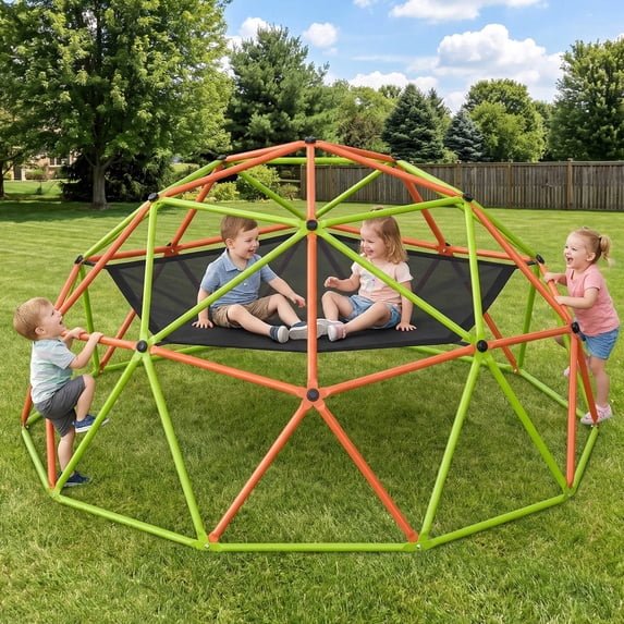 Naipo 10FT Climbing Dome with Hammock Swing 500 LBS Heavy Duty Climbing Set Outdoor Backyard Playground Jungle Gym Orange & Green - NAIPO