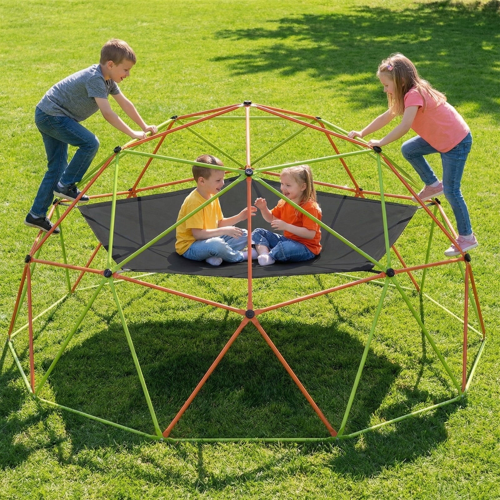 Naipo 10FT Climbing Dome with Hammock Swing Kids Outdoor Jungle Gym Playground Climber 500 lbs Gift for Boys Girls Orange & Green - NAIPO