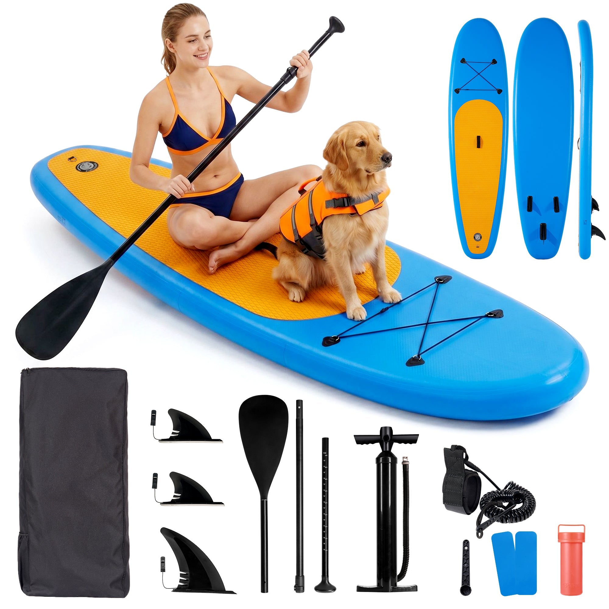 Naipo 10FT Inflatable Paddle Board 30in Wide Design Stand Up Paddle Board with Paddle Accessories for Family Beginners Youth Blue Yellow - NAIPO