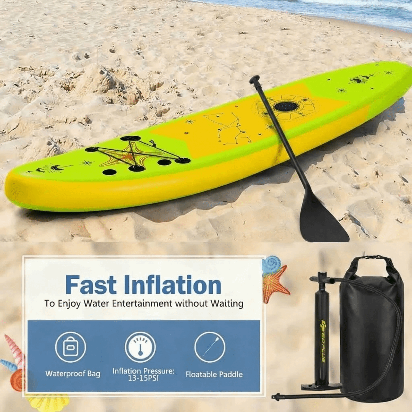 Naipo 10ft Inflatable Paddle Board Full SUP Accessories Stand Up Paddle Board 17 lbs Lightweight Enhanced Safety Features for Beginner Avocado Green - NAIPO
