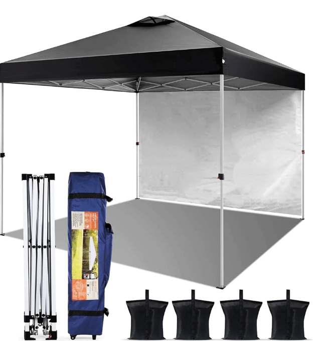 Naipo 10'x10' Pop up Canopy Tent with Sidewall,One Push Set - up Foldable Tent,Sun/Rain Use Outdoor Canopy with Carry Bag/Sandbags/Stakes/Ropes,for Beach/Camping,Black - NAIPO