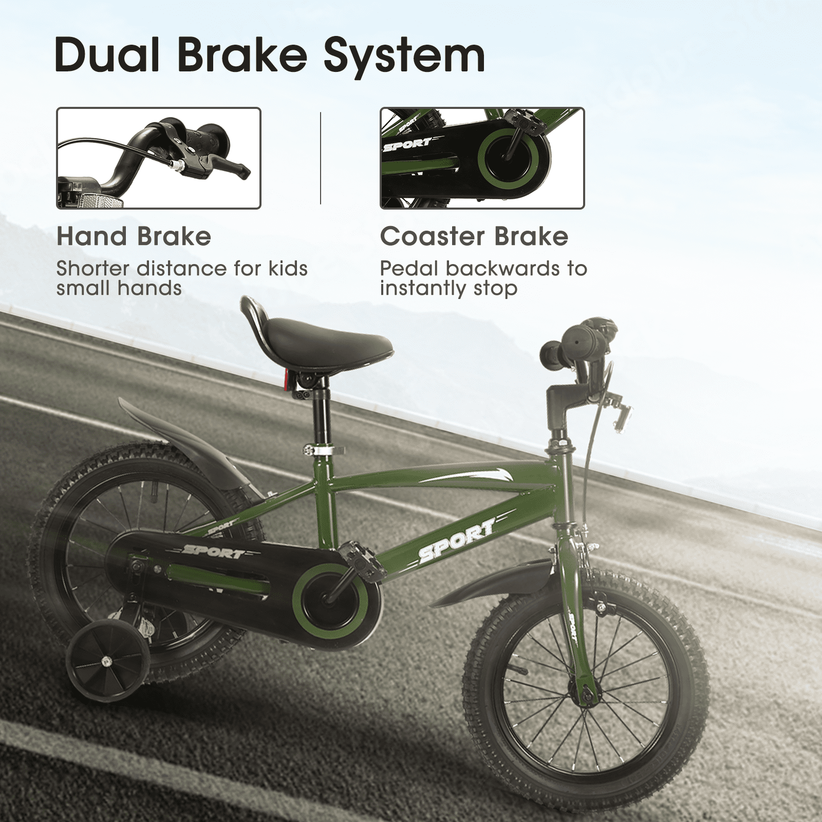 Naipo 14" Kid Bike Green Children Bikes for Boys Girls Removable Training Wheels Bicycle - NAIPO