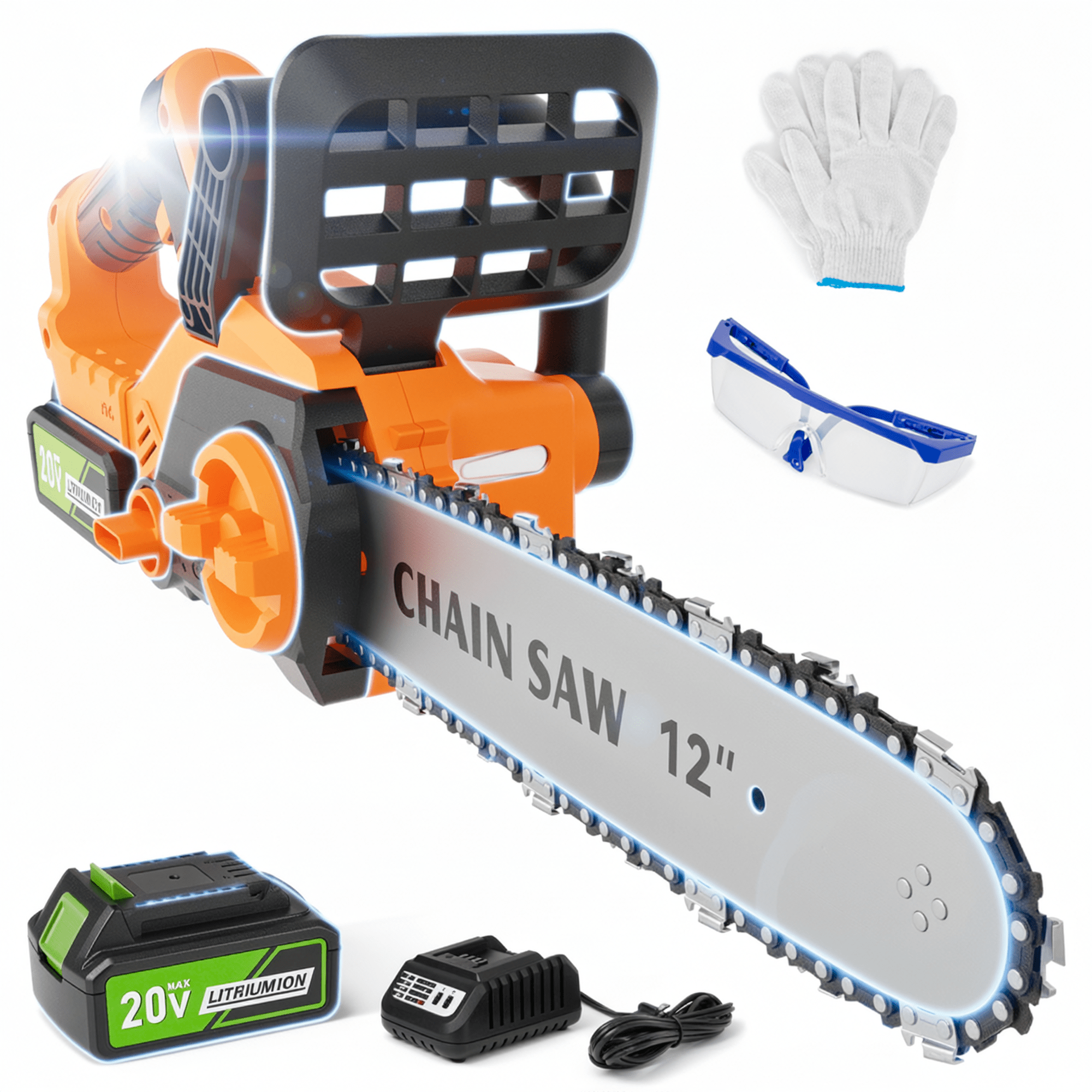 Naipo 20V 12 - Inch Cordless Chainsaw,4500RPM Brushless Motor with and 4.0Ah Battery&Charger,Auto Oiler&Tool - Free Tensioning,for Wood cutting - NAIPO