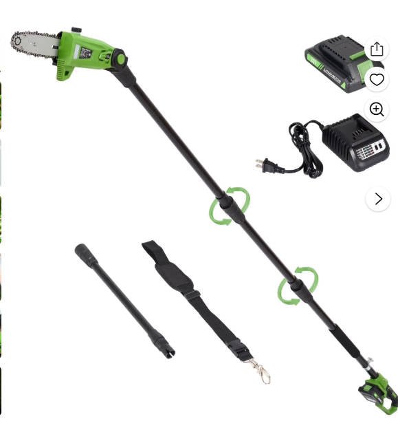 Naipo 20V 8 - Inch Cordless Pole Saw for Tree Trimming, Electric Pole Saw Battery Powered, Adjustable Power Tree Pruner, Extendable Long Handle for Branch Cutting, Green - NAIPO