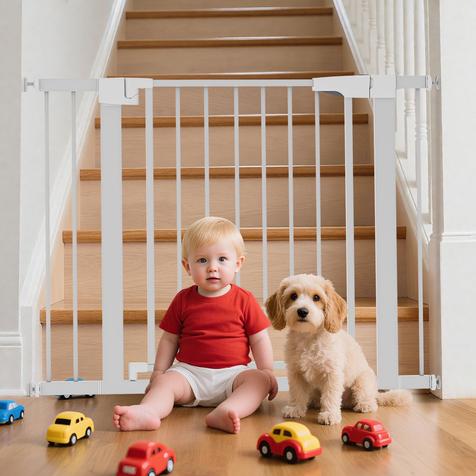 Naipo 29.93"~40.55"Baby Safety Gate,30"H Pressure Mounted & Auto - Close Baby Gate,for Age 6 - 24 Months Toddler,for Doorway/Stairs/Hallway,White - NAIPO