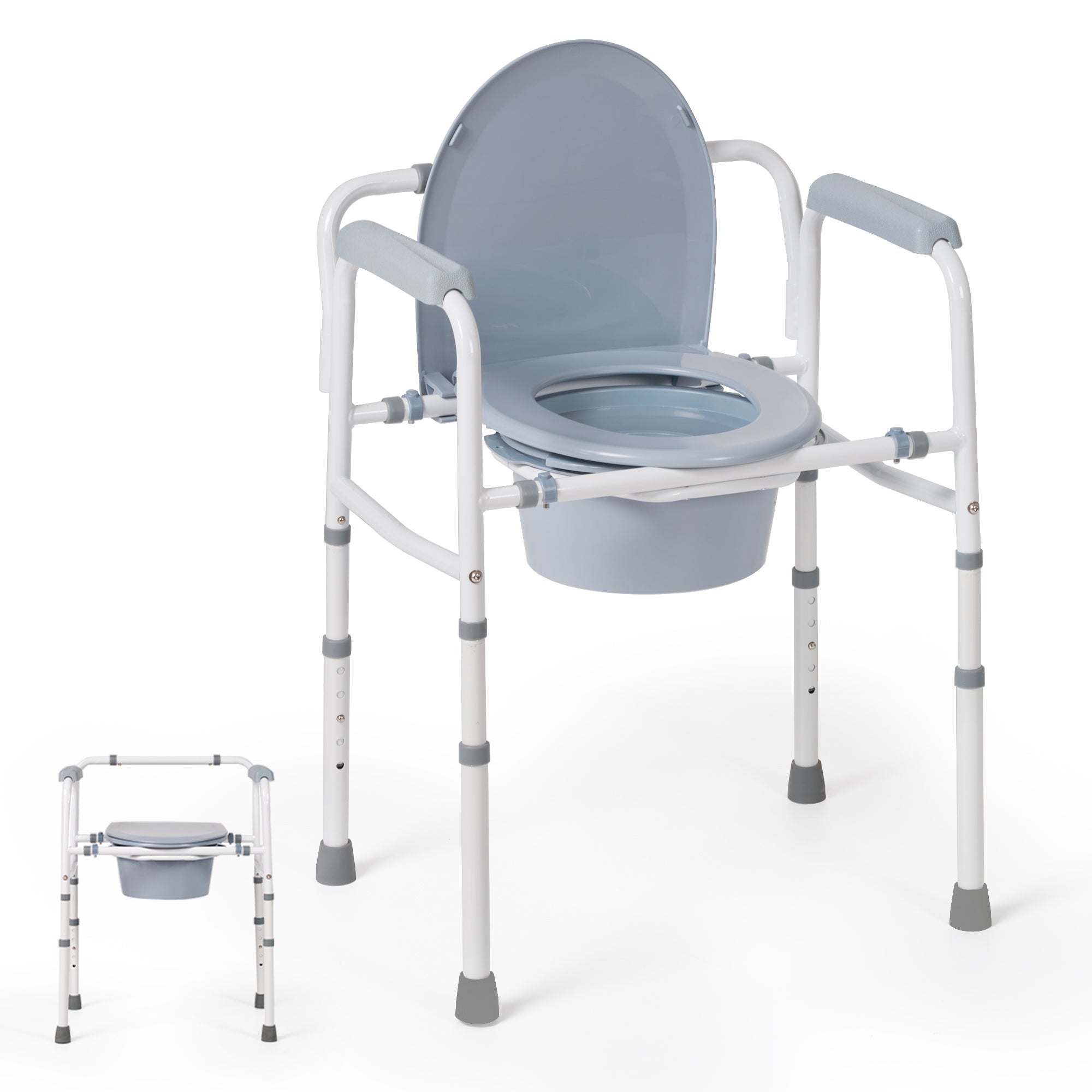 Naipo 3-in-1 Medical Bedside Commode for Seniors, Portable Toilet Raised Seat, Commode Potty Chair with 7.5 QT Bucket, Steel Frame 300 lbs Capacity - NAIPO