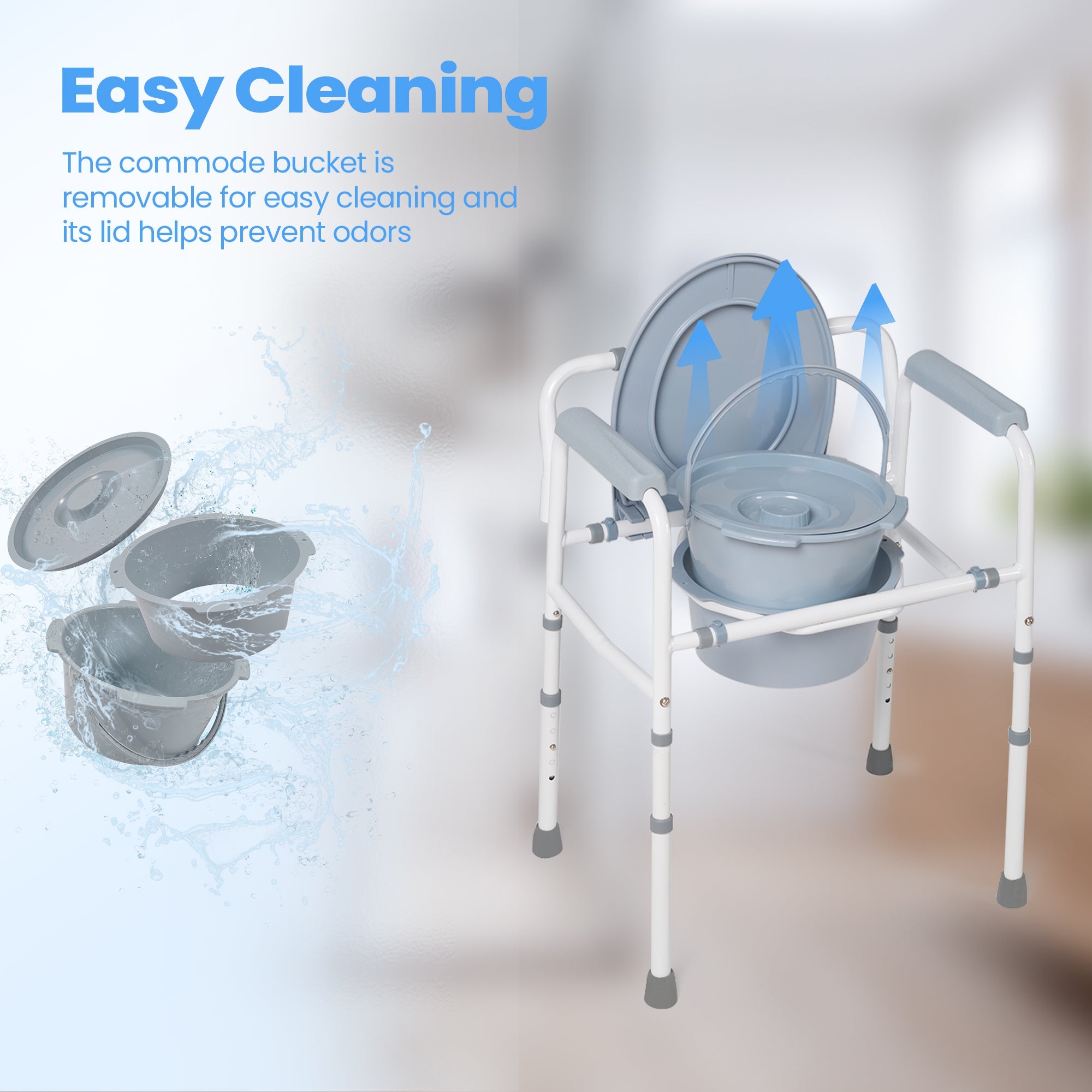 Naipo 3-in-1 Medical Bedside Commode for Seniors, Portable Toilet Raised Seat, Commode Potty Chair with 7.5 QT Bucket, Steel Frame 300 lbs Capacity - NAIPO