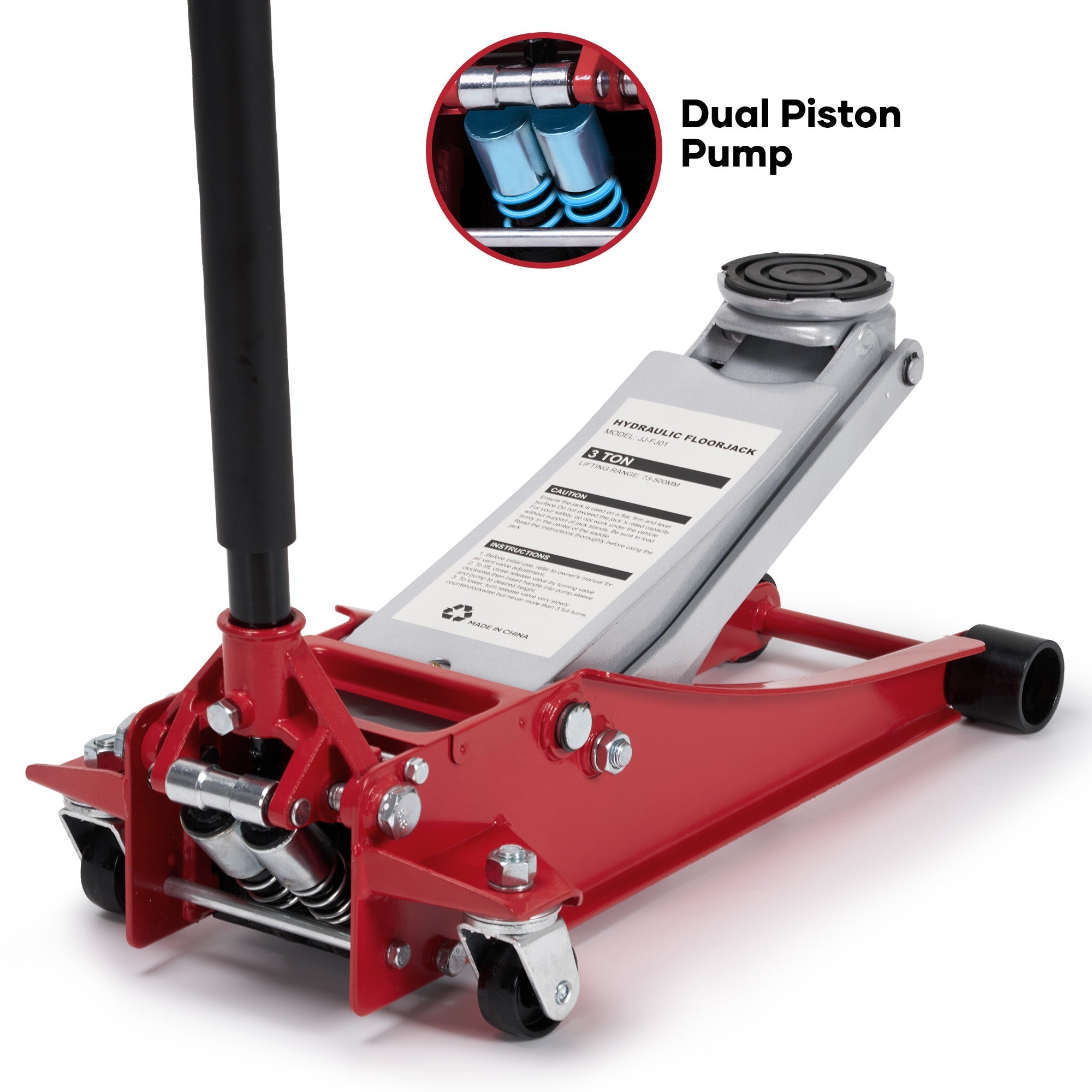Naipo 3 Ton Low Profile Hydraulic Floor Jack,All - Steel Reinforced Structure Floor Jack with Dual - Piston Pump Rapid Lift for Car/SUV/Light Trucks,Red - NAIPO