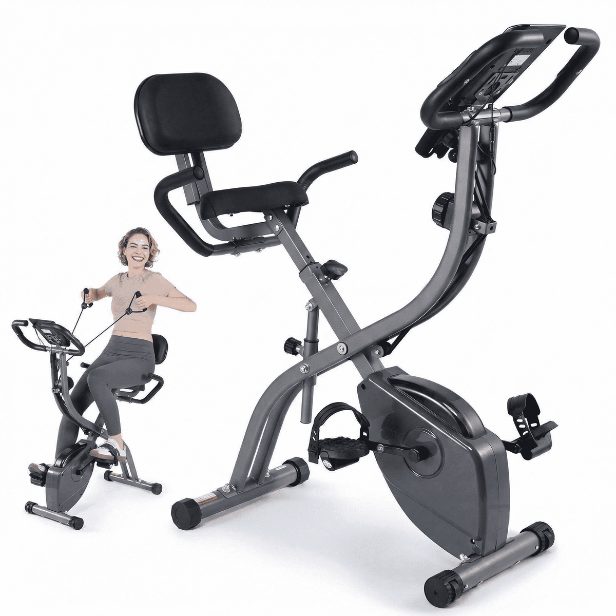 Naipo 3in1 Folding Exercise Bike Magnetic Upright Bike with 10 levels of adjustable resistance Indoor Cycling Stationary Exercise Bike Perfect for Home Use - NAIPO