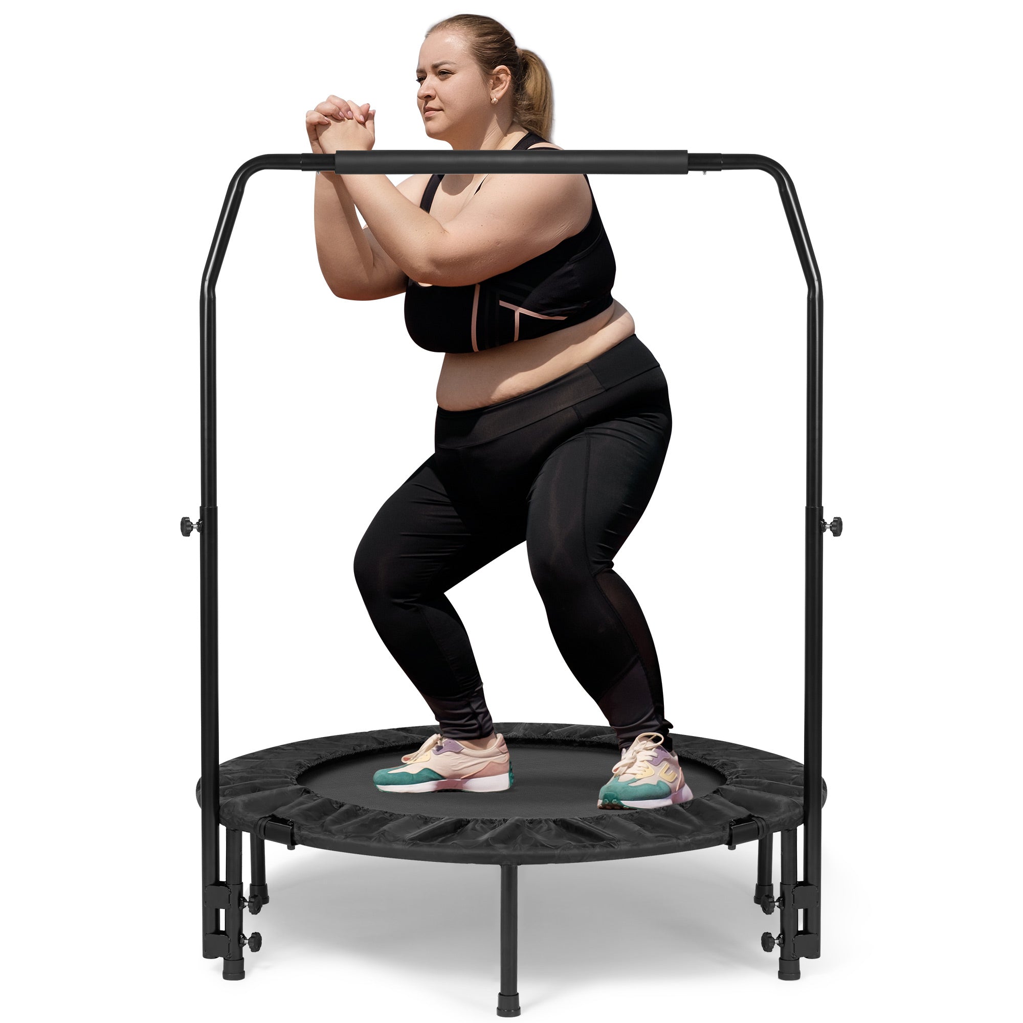Naipo 40" Fitness Trampoline with Bungees Quiet Exercise Mini Rebounder 450lbs Adjustable Handle for Kids Adults Indoor/Garden Workout - NAIPO