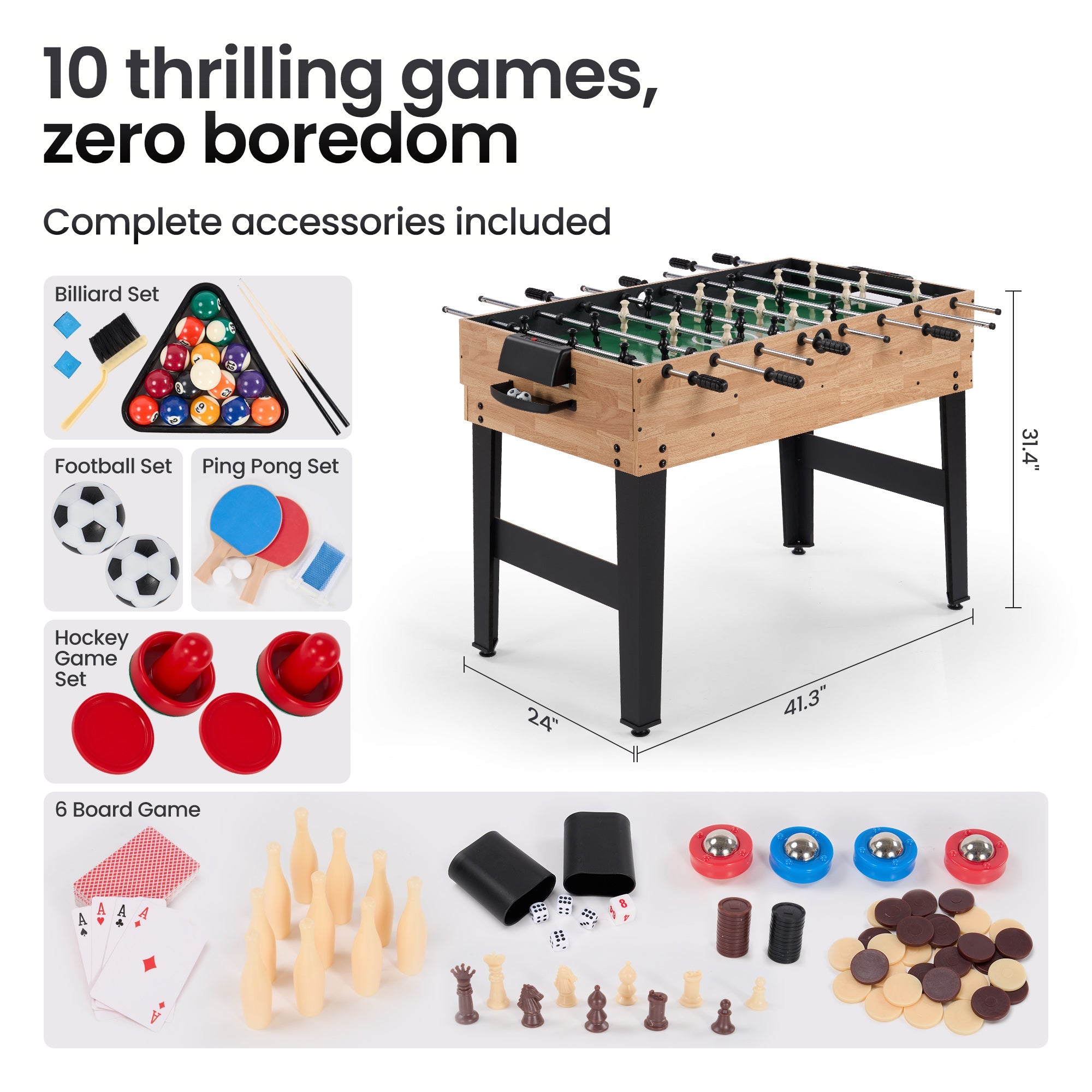 Naipo 48” 10 - in - 1 Combo Game Table Set Multi Game Room Table w/Air Hockey, Foosball, Pool Gift for Friends Family - NAIPO