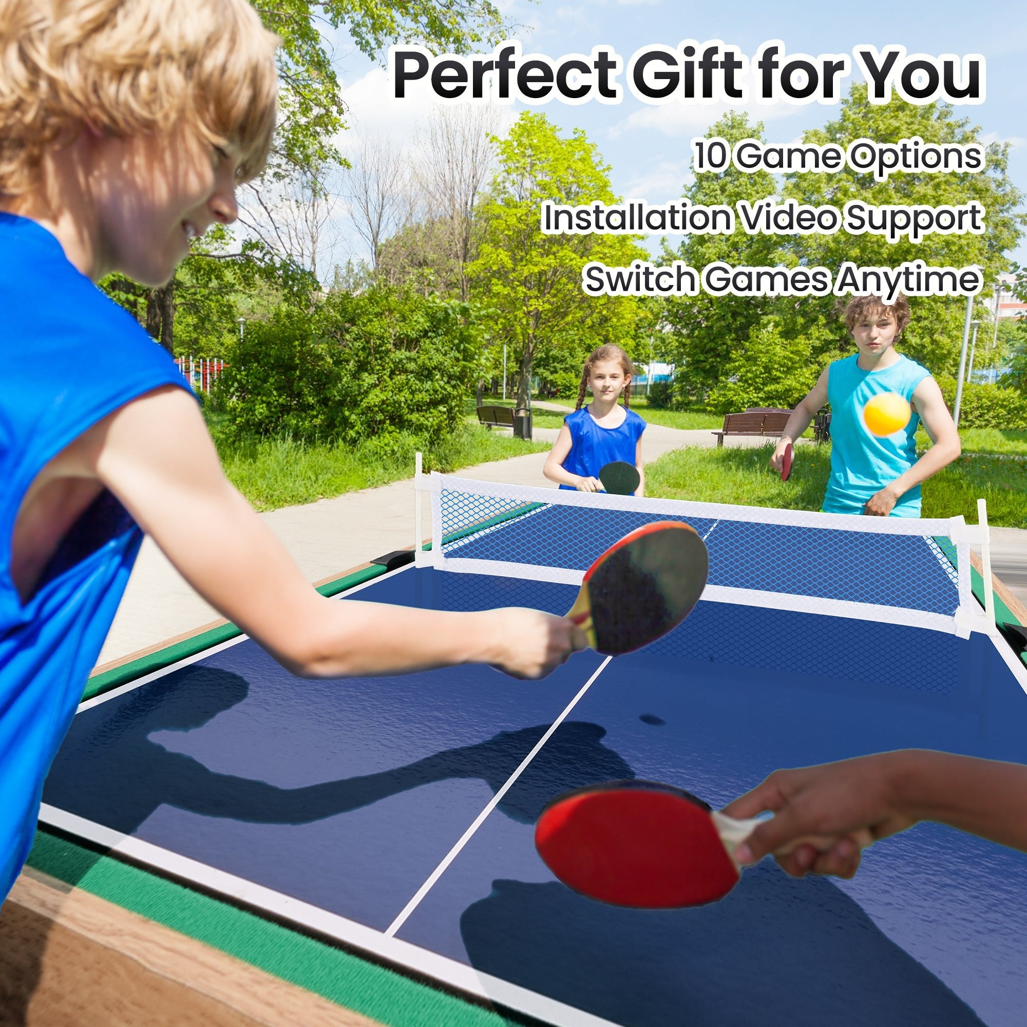 Naipo 48” 10 - in - 1 Combo Game Table Set Multi Game Room Table w/Air Hockey, Foosball, Pool Gift for Friends Family - NAIPO