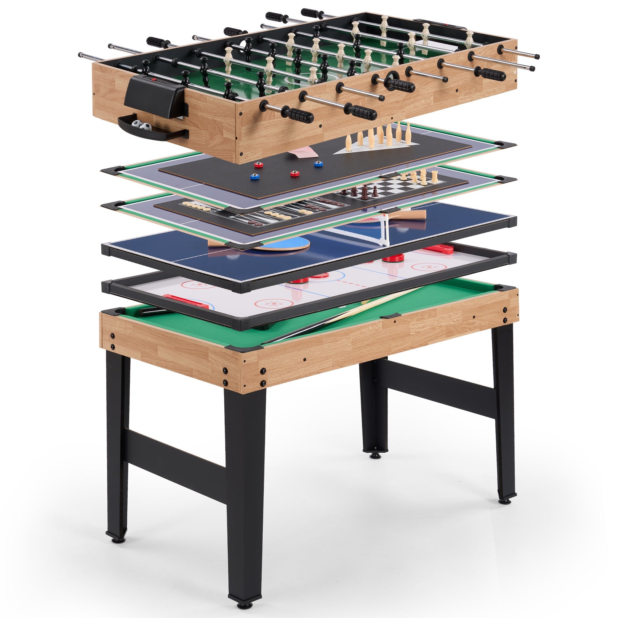 Naipo 48” 10 - in - 1 Combo Game Table Set Multi Game Room Table w/Air Hockey, Foosball, Pool Gift for Friends Family - NAIPO