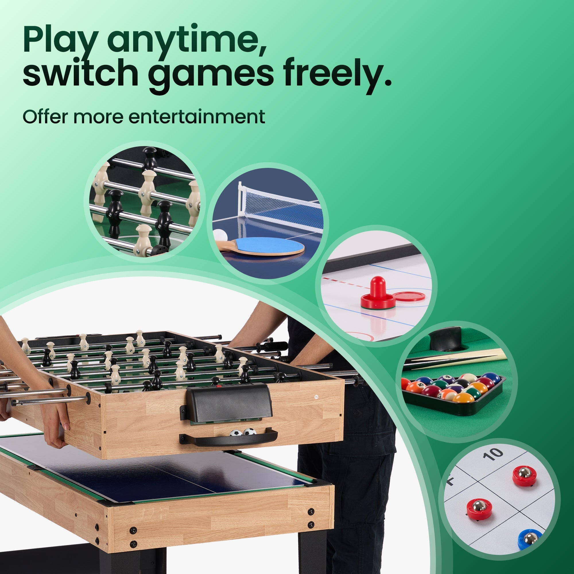Naipo 48” 10 - in - 1 Combo Game Table Set Multi Game Room Table w/Air Hockey, Foosball, Pool Gift for Friends Family - NAIPO