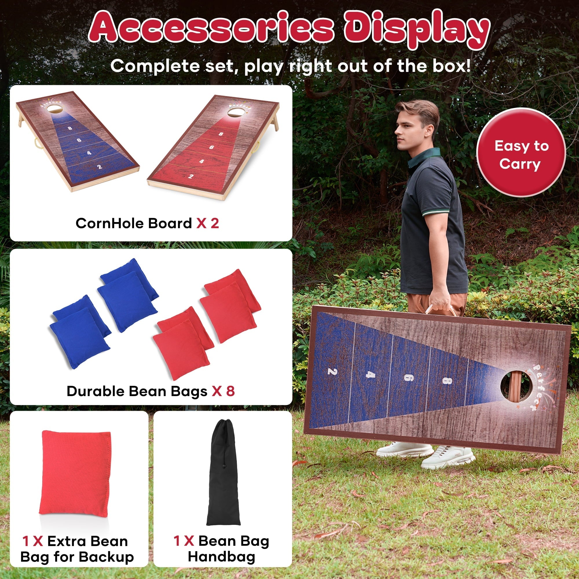Naipo 4x2FT Cornhole Game Set with 8 Bean Bags Portable Outdoor Cornhole Boards Set Perfect for Adults Family Beach Yard Camping Parties Games - NAIPO